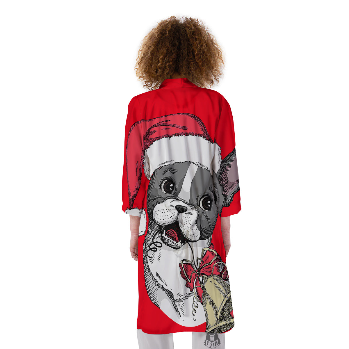Santa Christmas French Bulldog Print Kimono-grizzshop