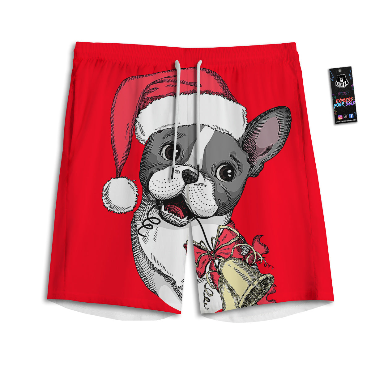 Santa Christmas French Bulldog Print Men's Athletic Shorts