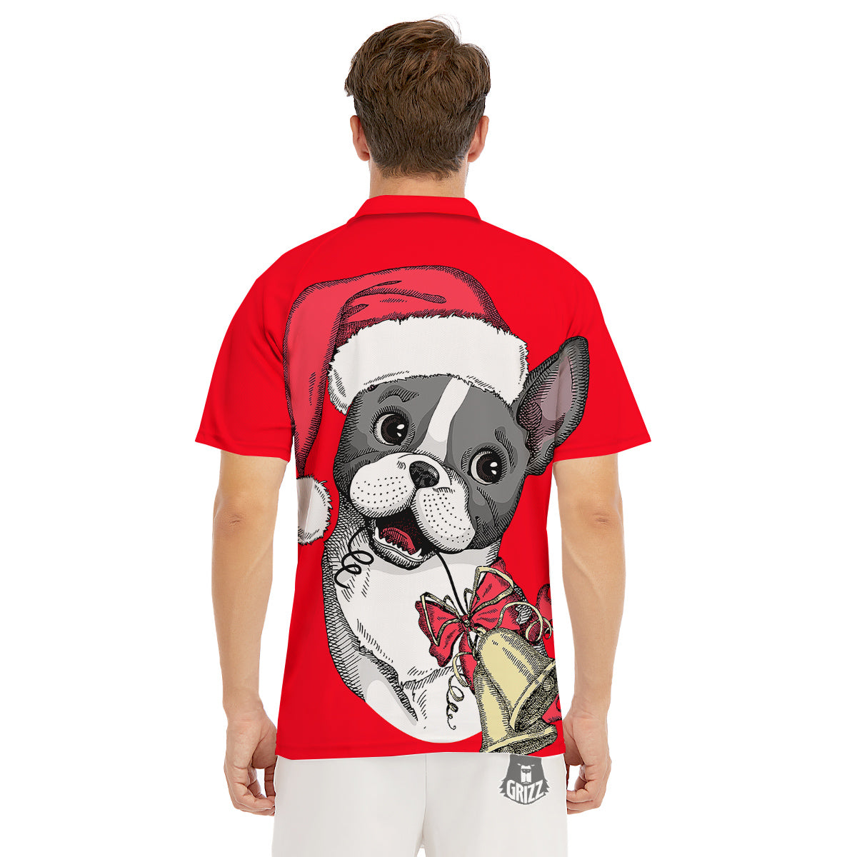 Santa Christmas French Bulldog Print Men's Golf Shirts-grizzshop