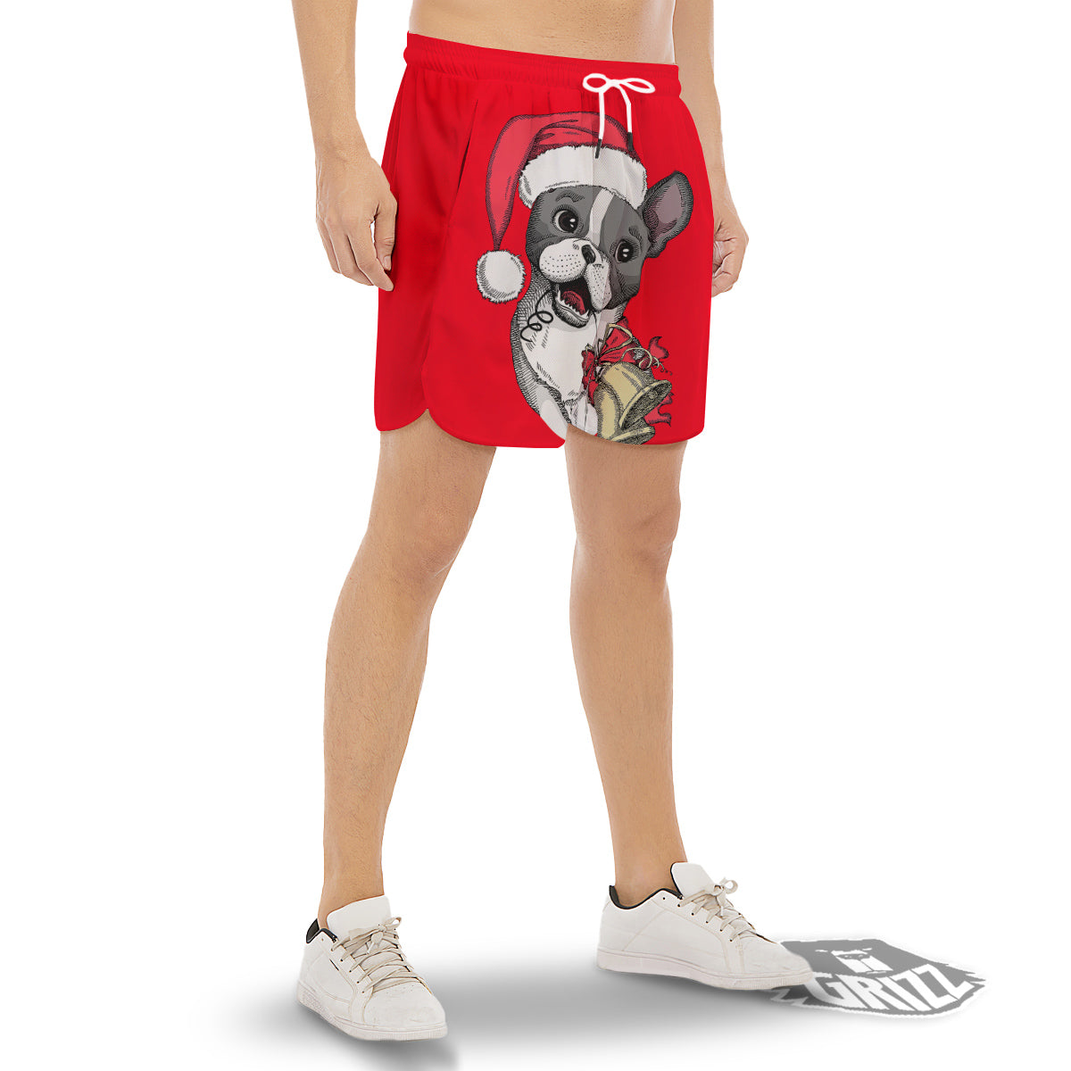 Santa Christmas French Bulldog Print Men's Gym Shorts-grizzshop