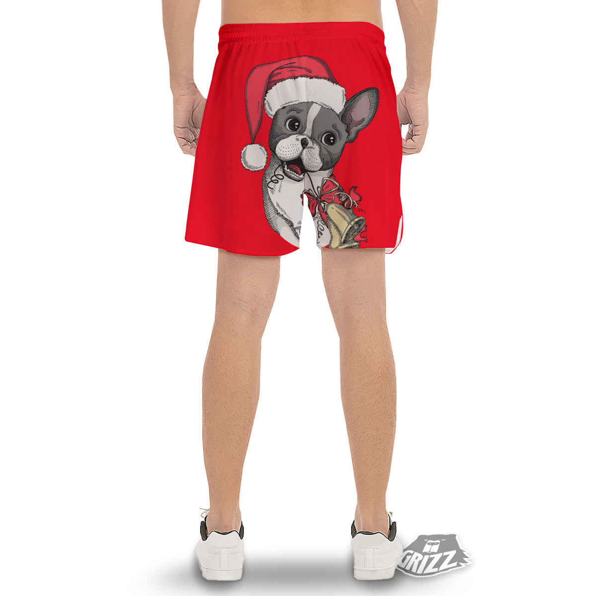Santa Christmas French Bulldog Print Men's Gym Shorts-grizzshop