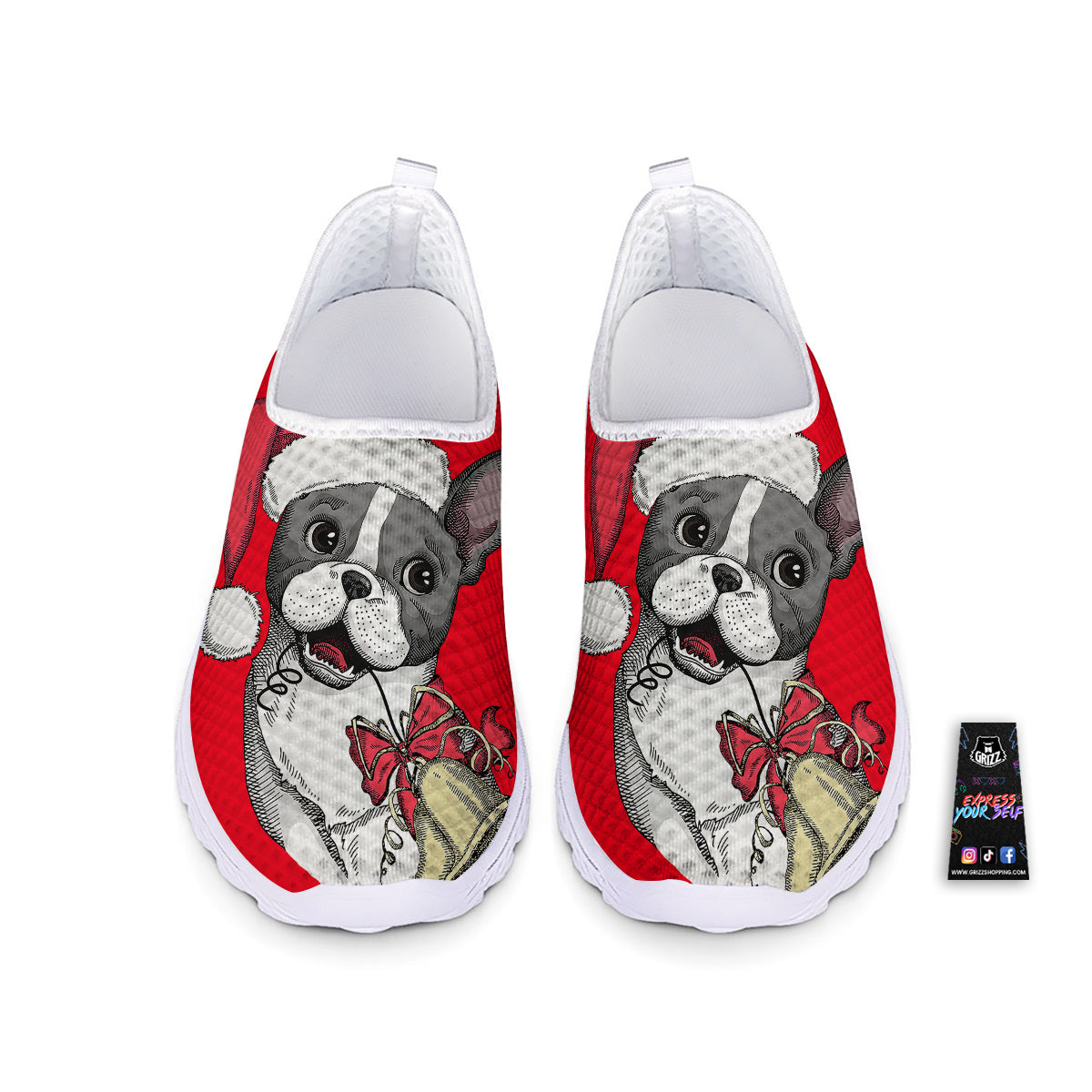 Santa Christmas French Bulldog Print Nurse Shoes-grizzshop