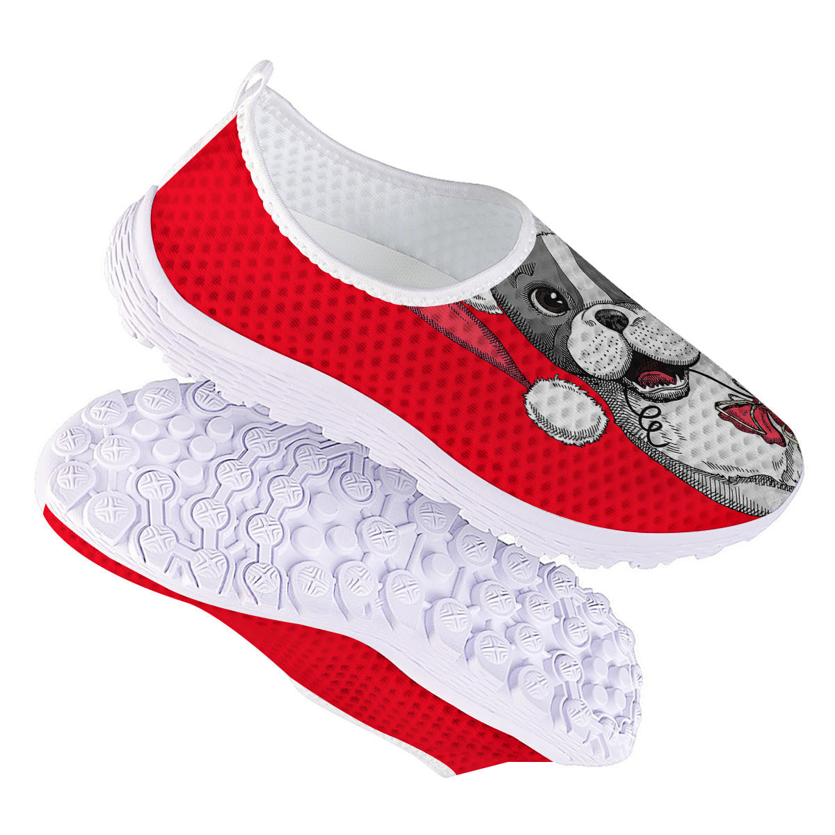 Santa Christmas French Bulldog Print Nurse Shoes-grizzshop