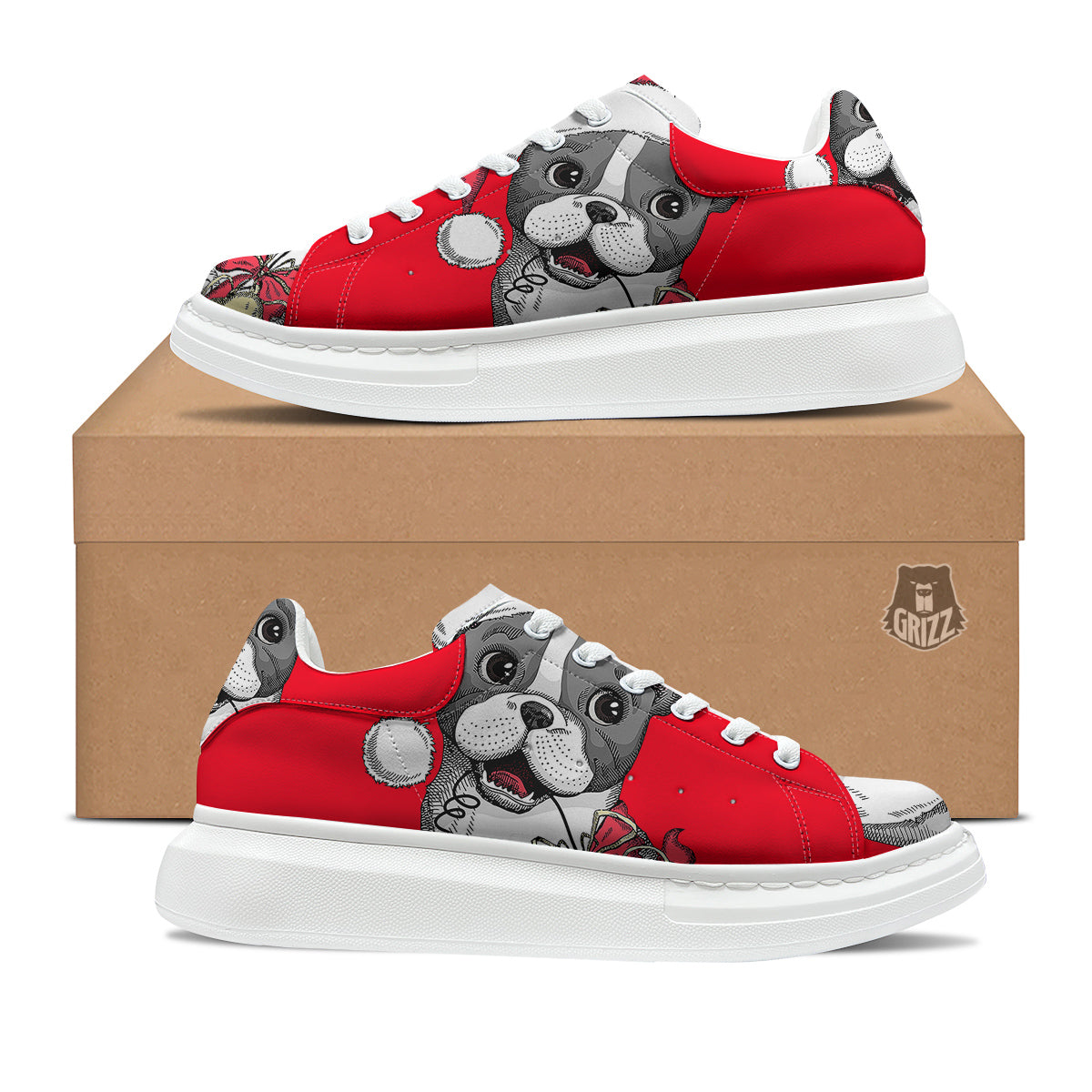 Santa Christmas French Bulldog Print Platform Shoes-grizzshop