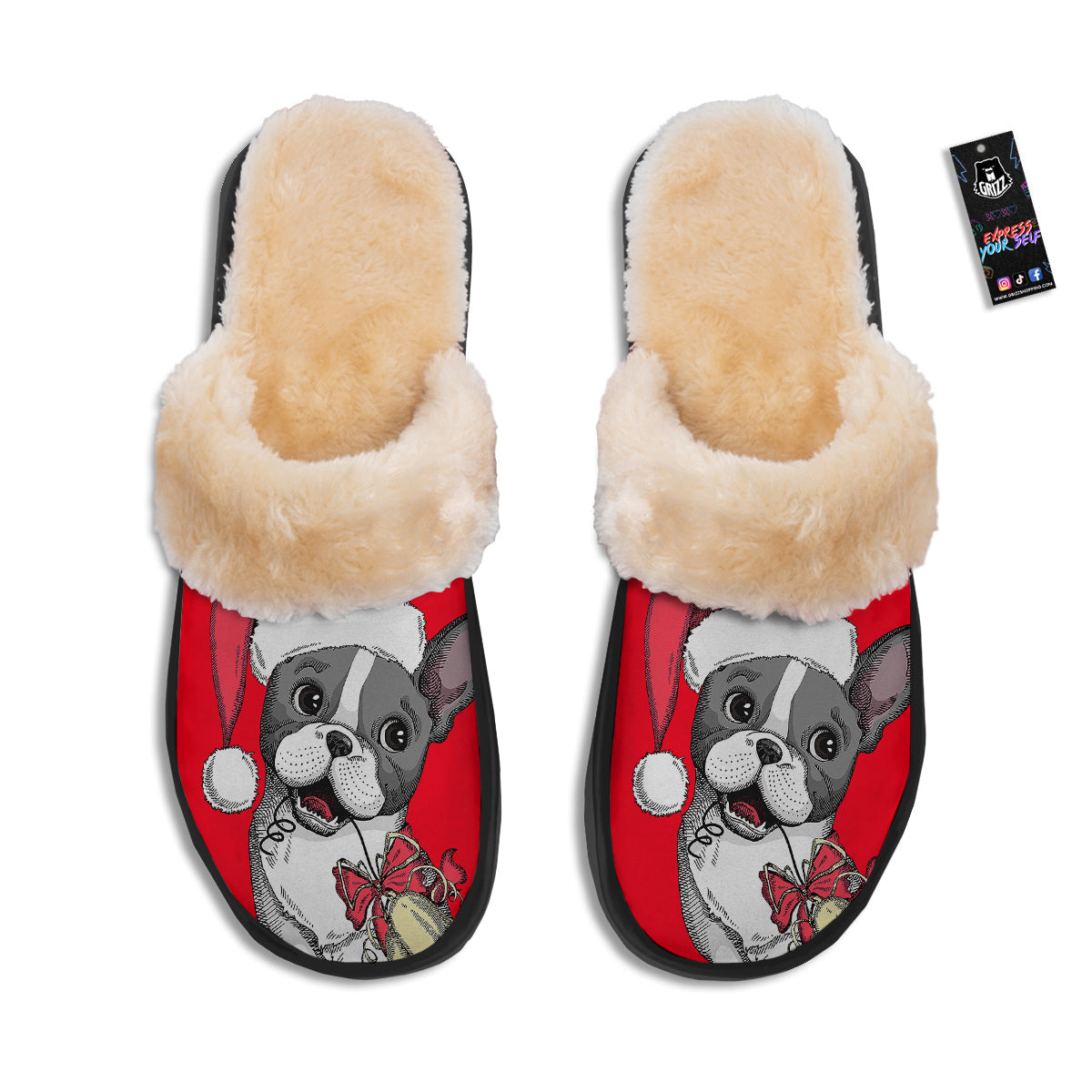 Santa Christmas French Bulldog Print Slippers-grizzshop