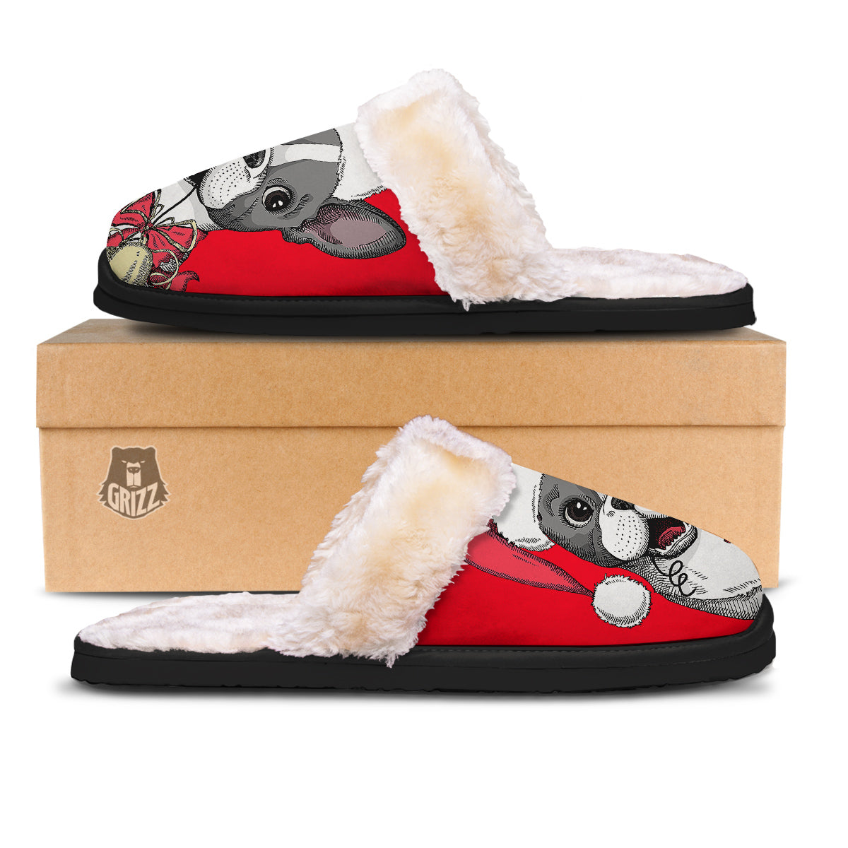Santa Christmas French Bulldog Print Slippers-grizzshop