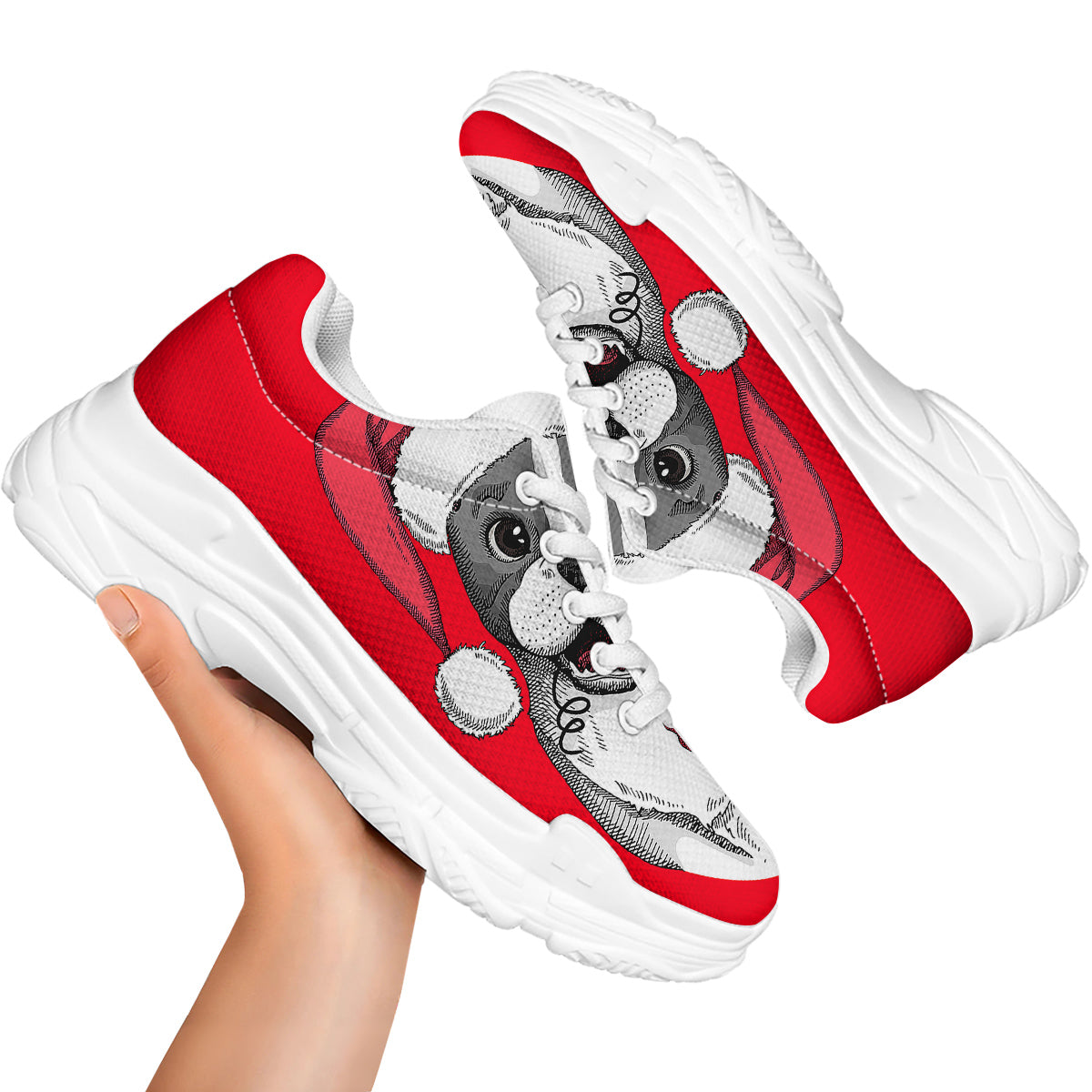 Santa Christmas French Bulldog Print White Chunky Shoes-grizzshop