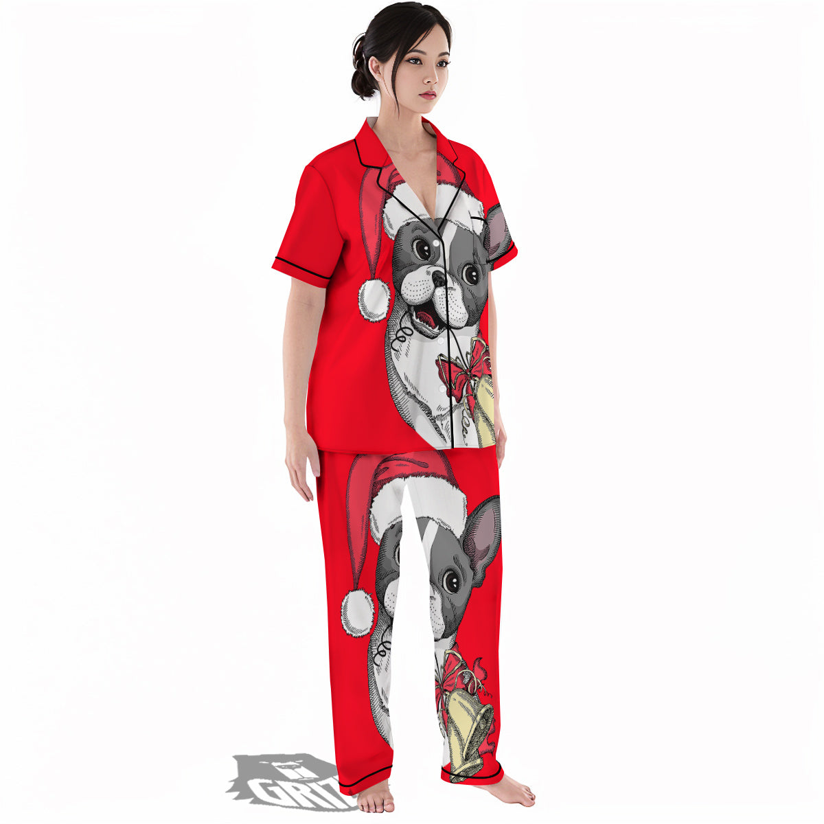 Santa Christmas French Bulldog Print Women's Pajamas Set-grizzshop