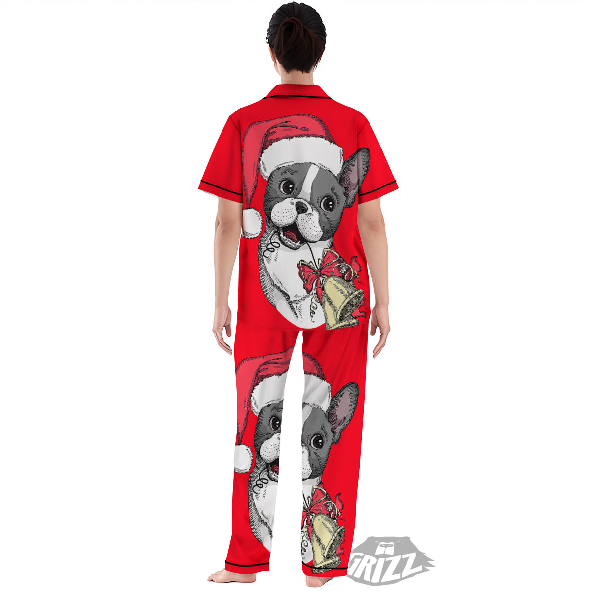 Santa Christmas French Bulldog Print Women's Pajamas Set-grizzshop