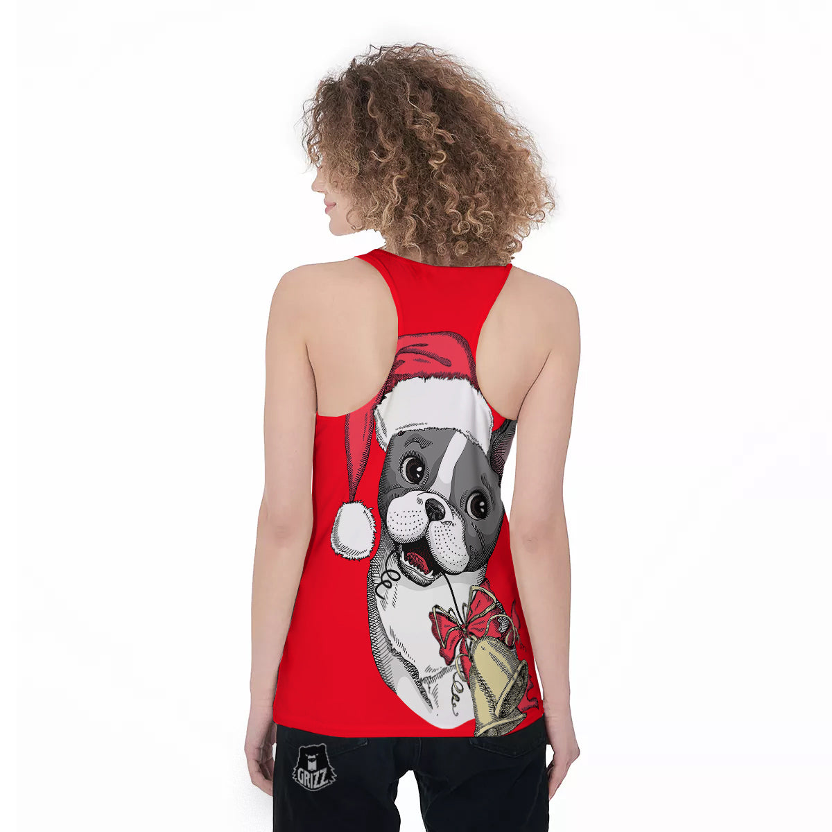 Santa Christmas French Bulldog Print Women's Racerback Tank Top-grizzshop