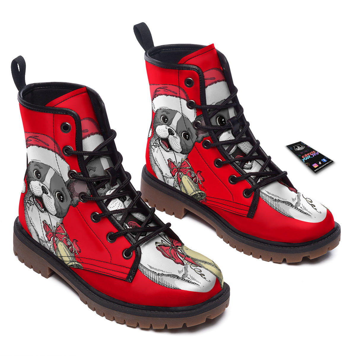 Santa Christmas French Bulldog Print Work Boots-grizzshop