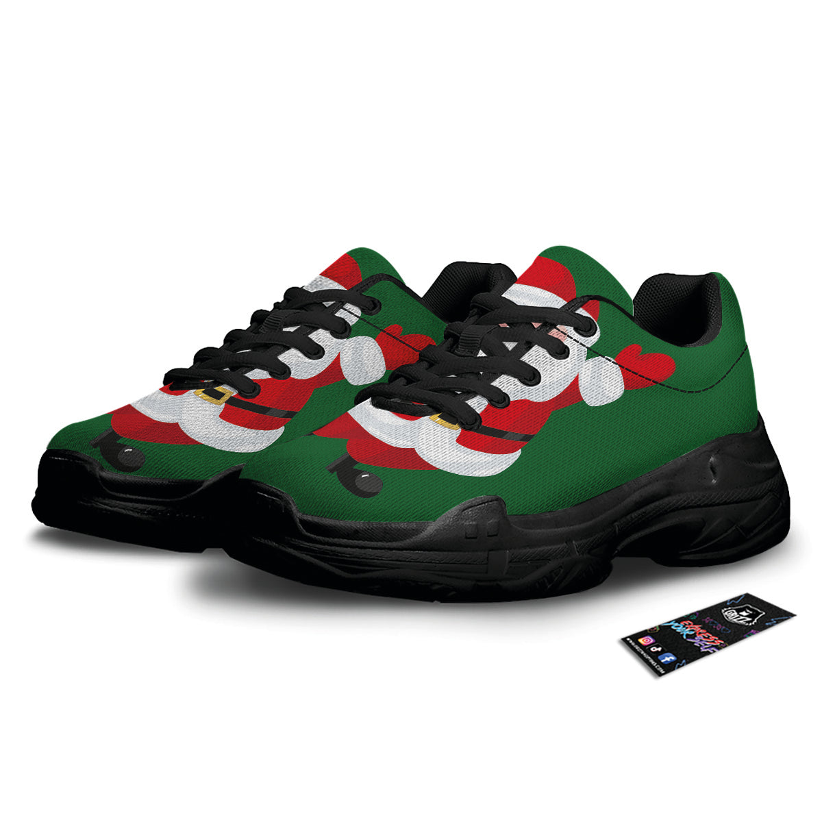 Santa Claus Cartoon Print Black Chunky Shoes-grizzshop