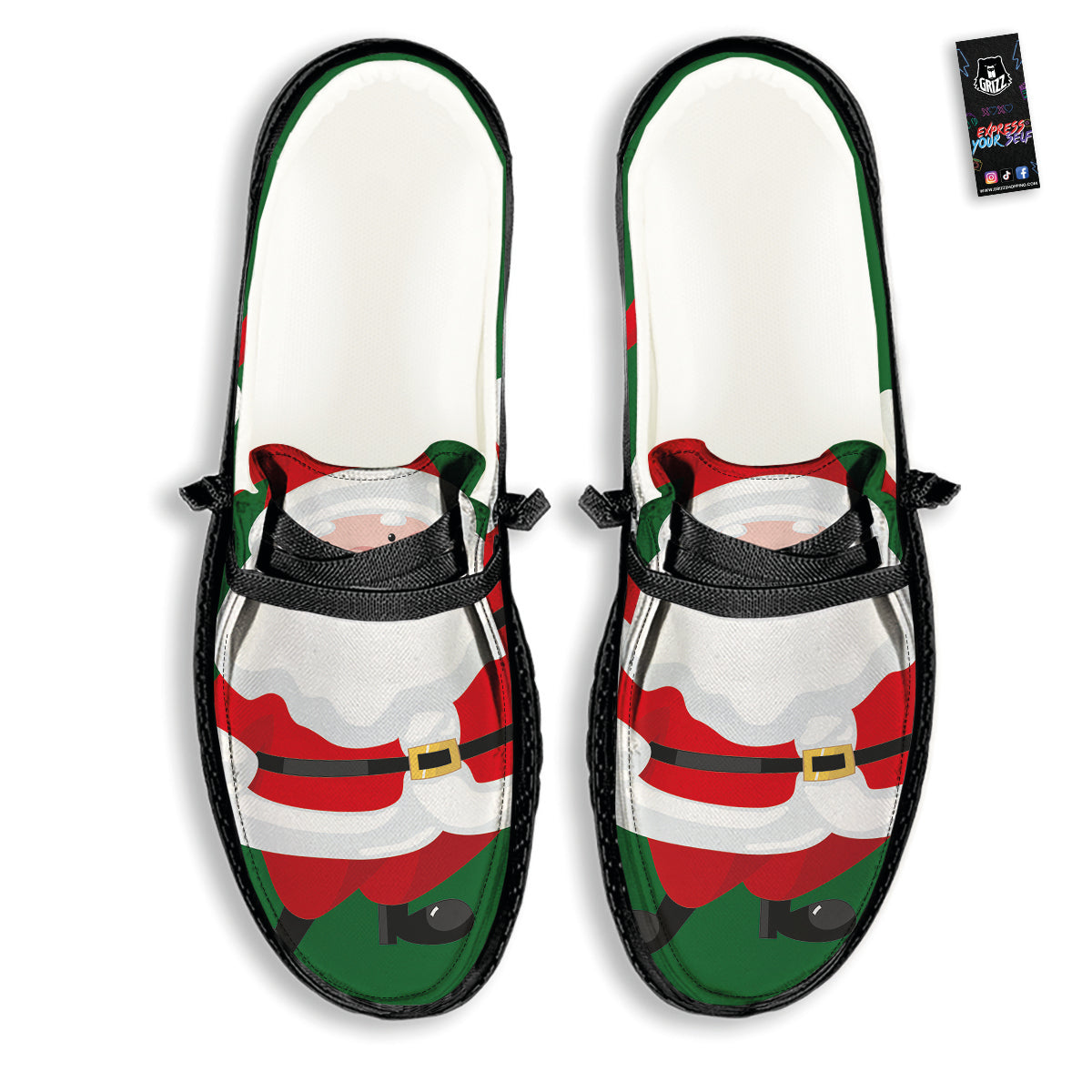 Santa Claus Cartoon Print Black Loafers-grizzshop