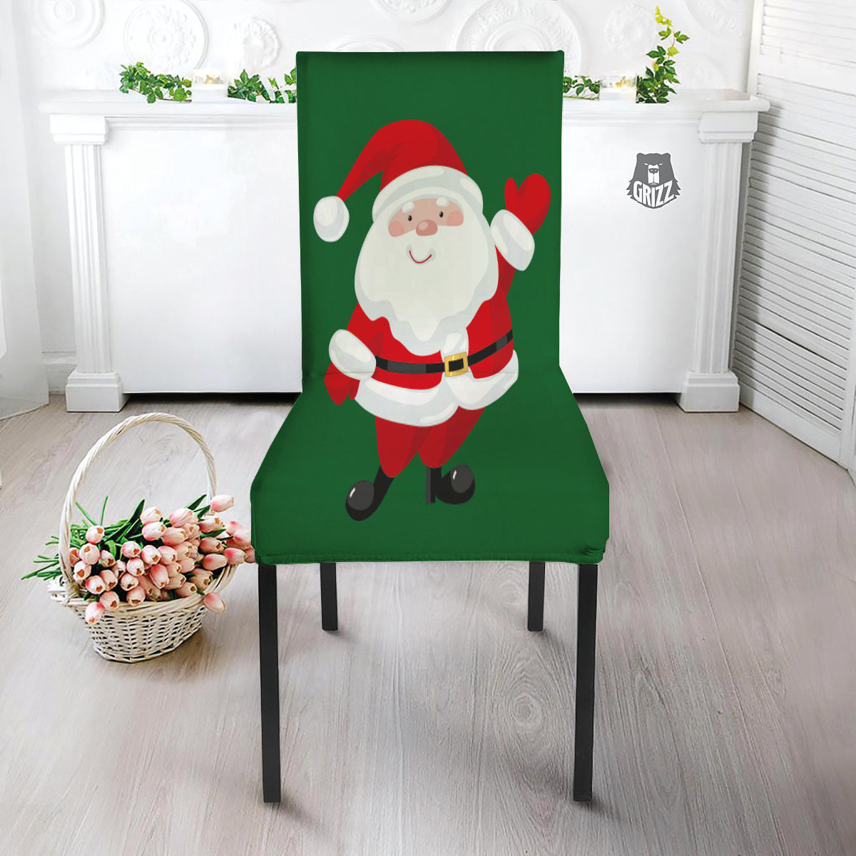 Santa Claus Cartoon Print Dining Chair Slipcover-grizzshop