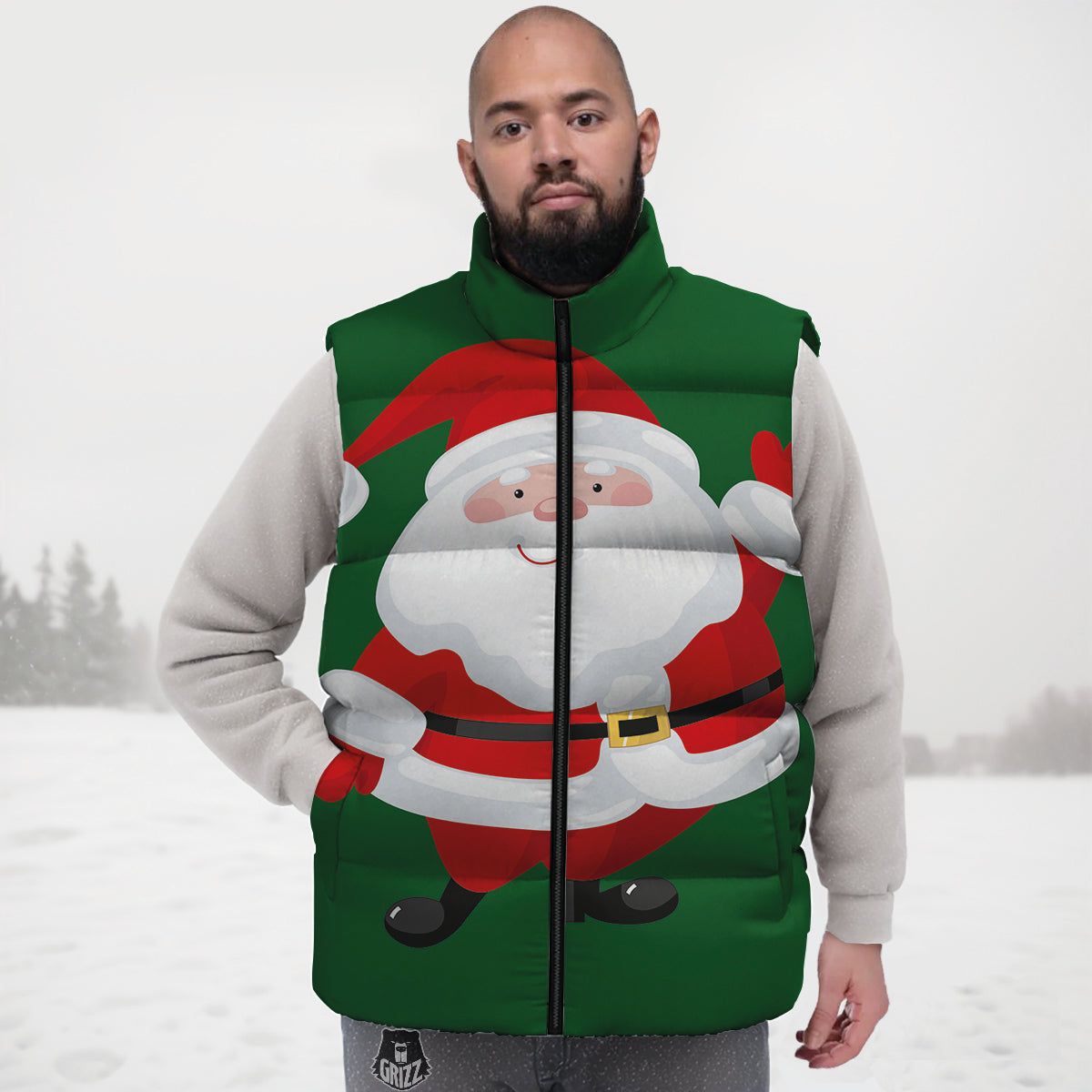 Santa Claus Cartoon Print Down Vest