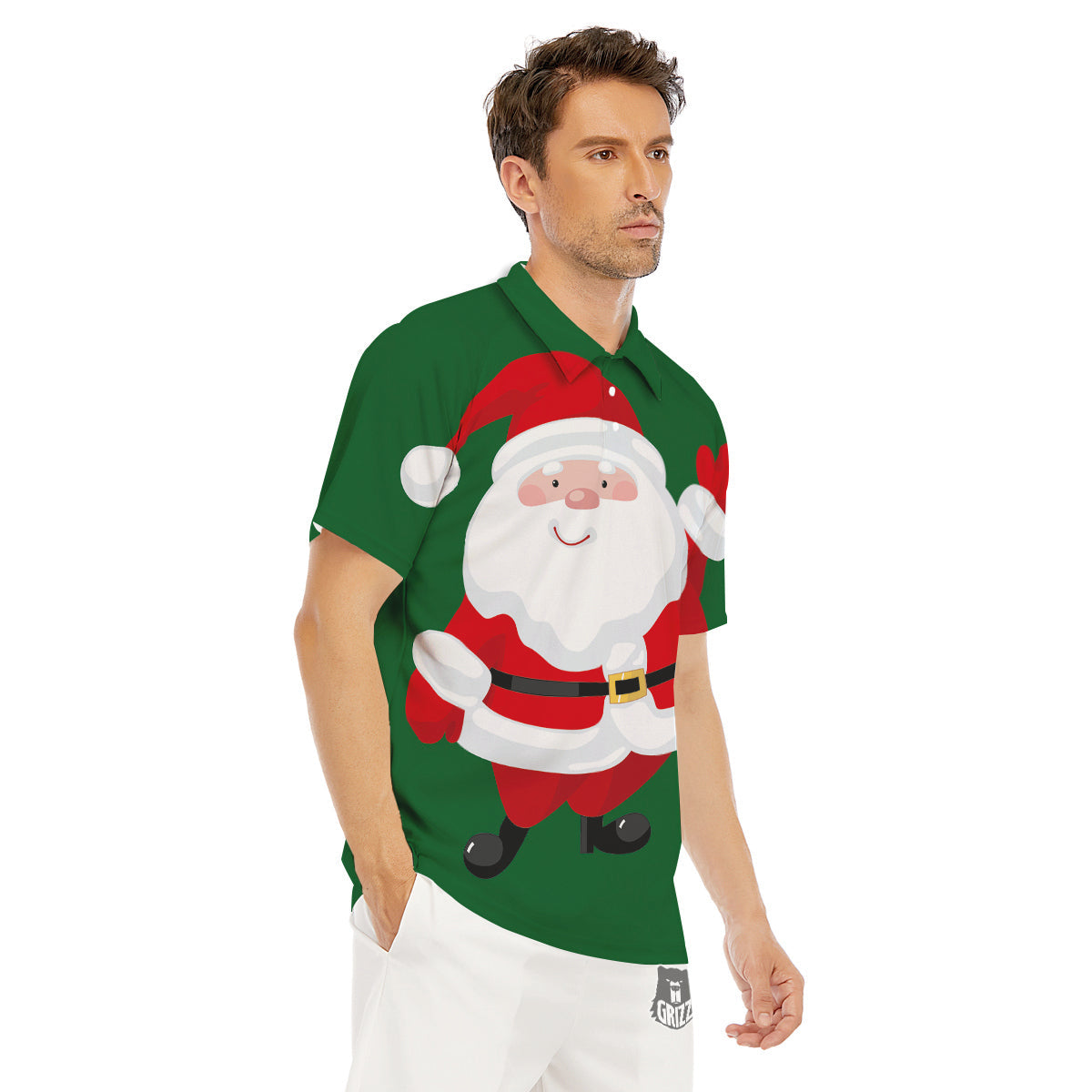 Santa Claus Cartoon Print Men's Golf Shirts-grizzshop