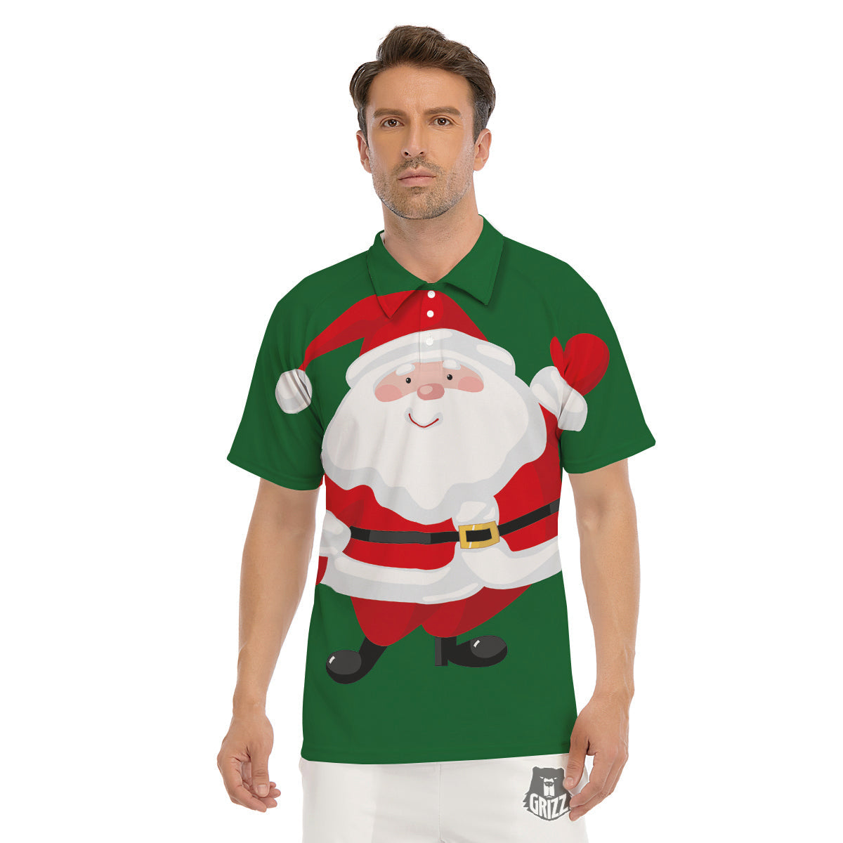 Santa Claus Cartoon Print Men's Golf Shirts-grizzshop