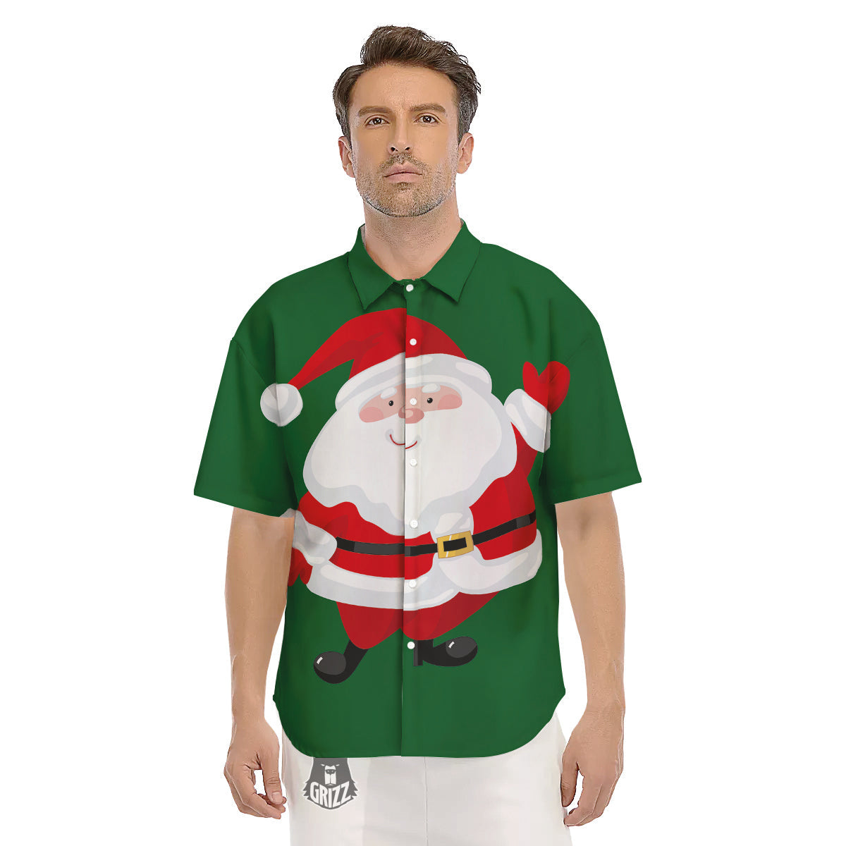 Santa Claus Cartoon Print Men's Short Sleeve Shirts-grizzshop
