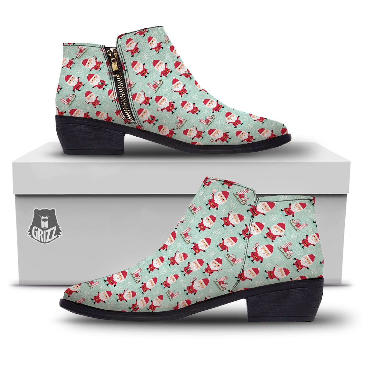 Santa Claus Cartoon Print Pattern Ankle Boots-grizzshop