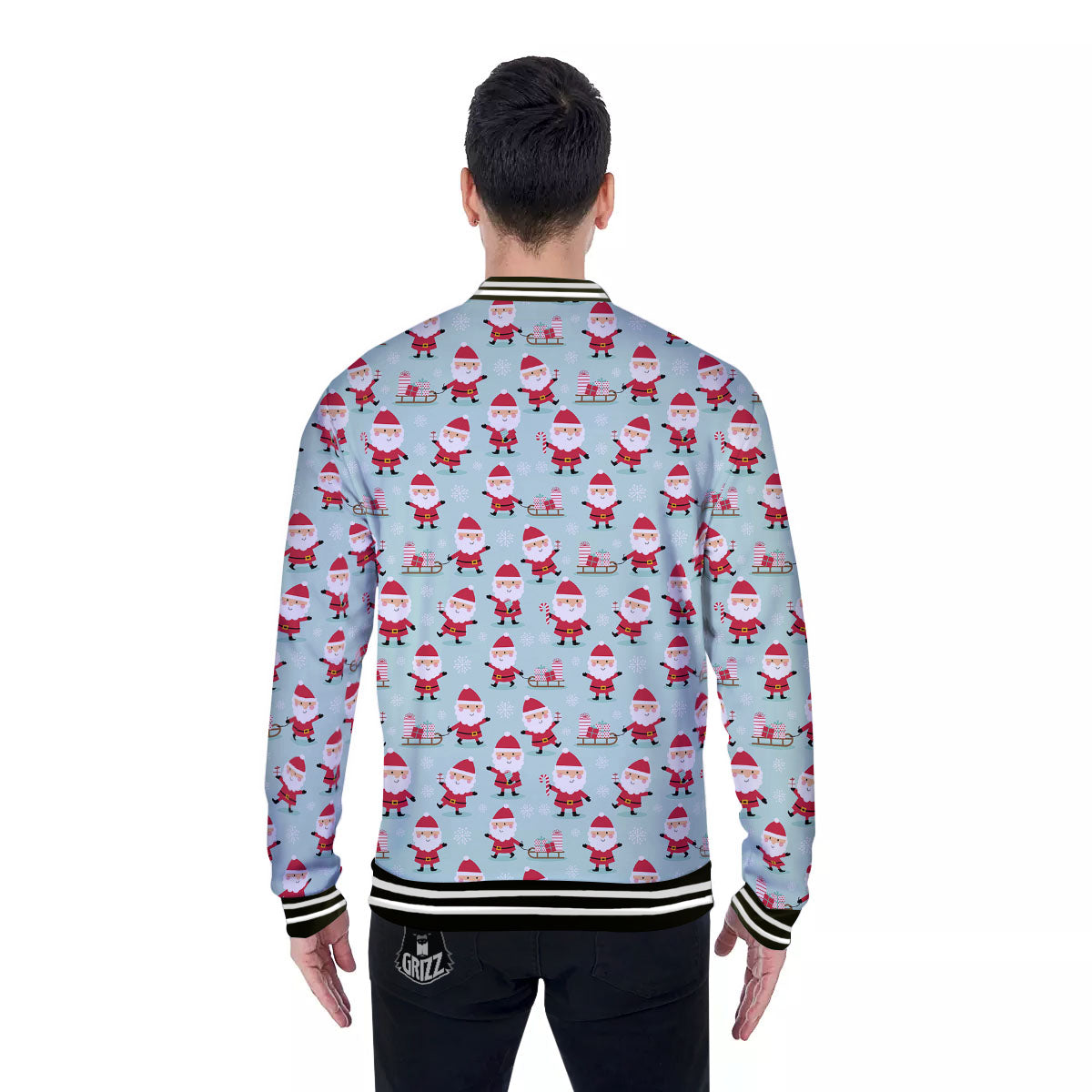 Santa Claus Cartoon Print Pattern Baseball Jacket-grizzshop