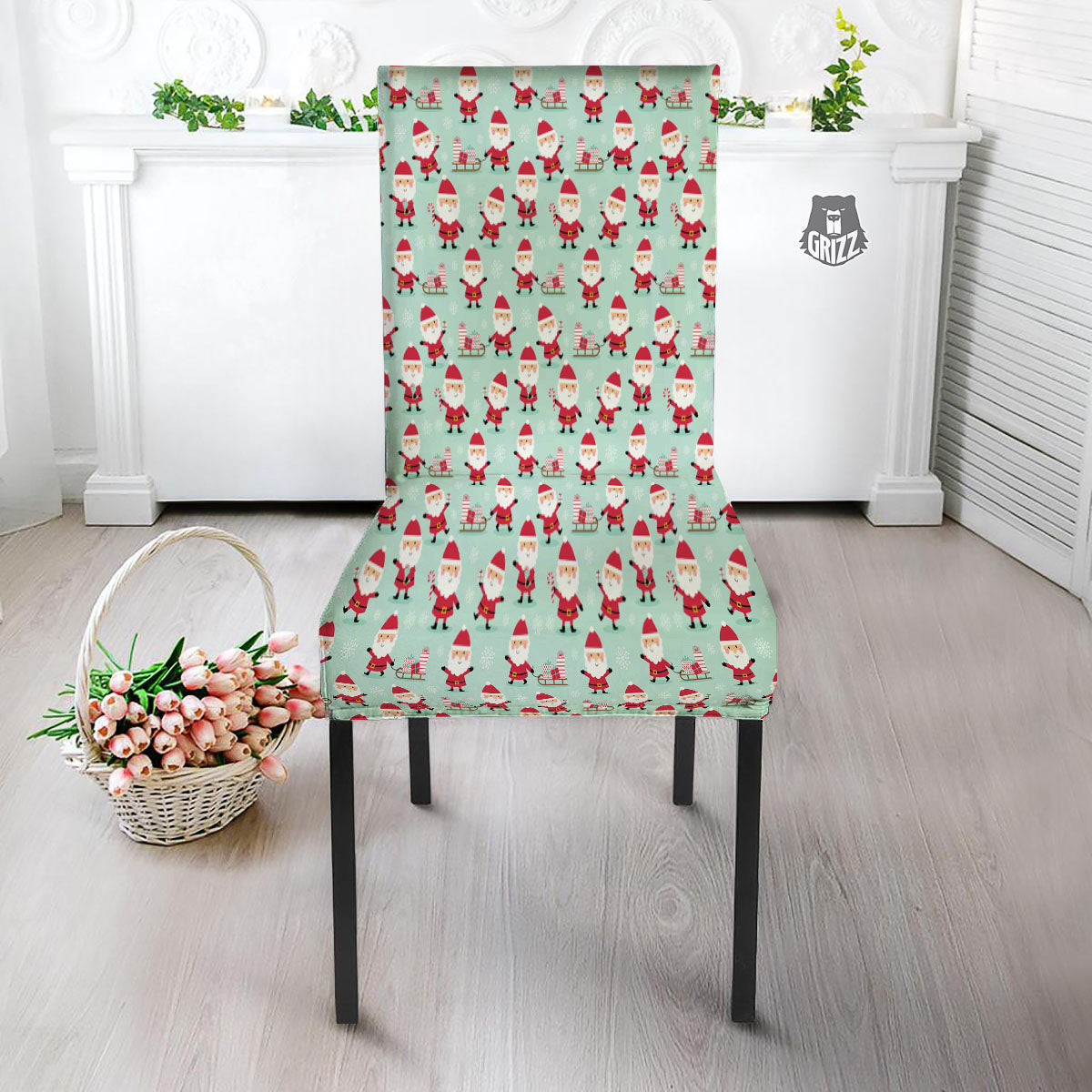 Santa Claus Cartoon Print Pattern Dining Chair Slipcover-grizzshop