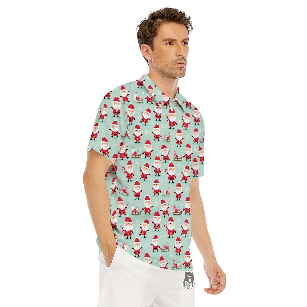 Santa Claus Cartoon Print Pattern Men's Golf Shirts-grizzshop