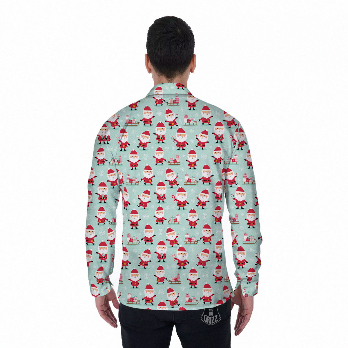 Santa Claus Cartoon Print Pattern Men's Long Sleeve Shirts-grizzshop