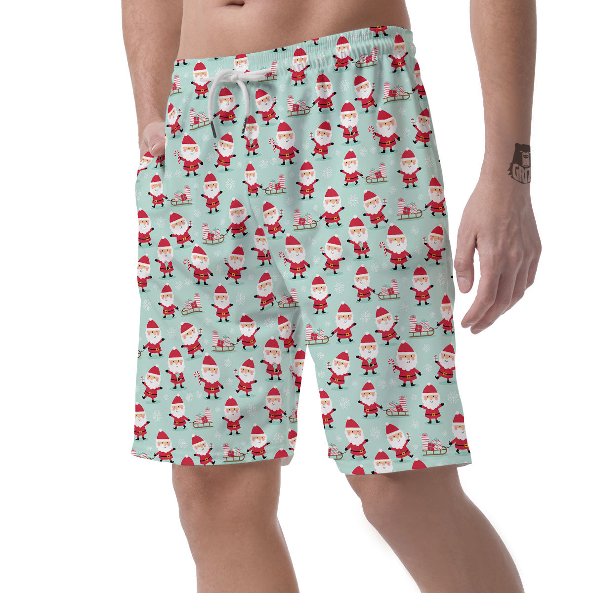 Santa Claus Cartoon Print Pattern Men's Shorts-grizzshop