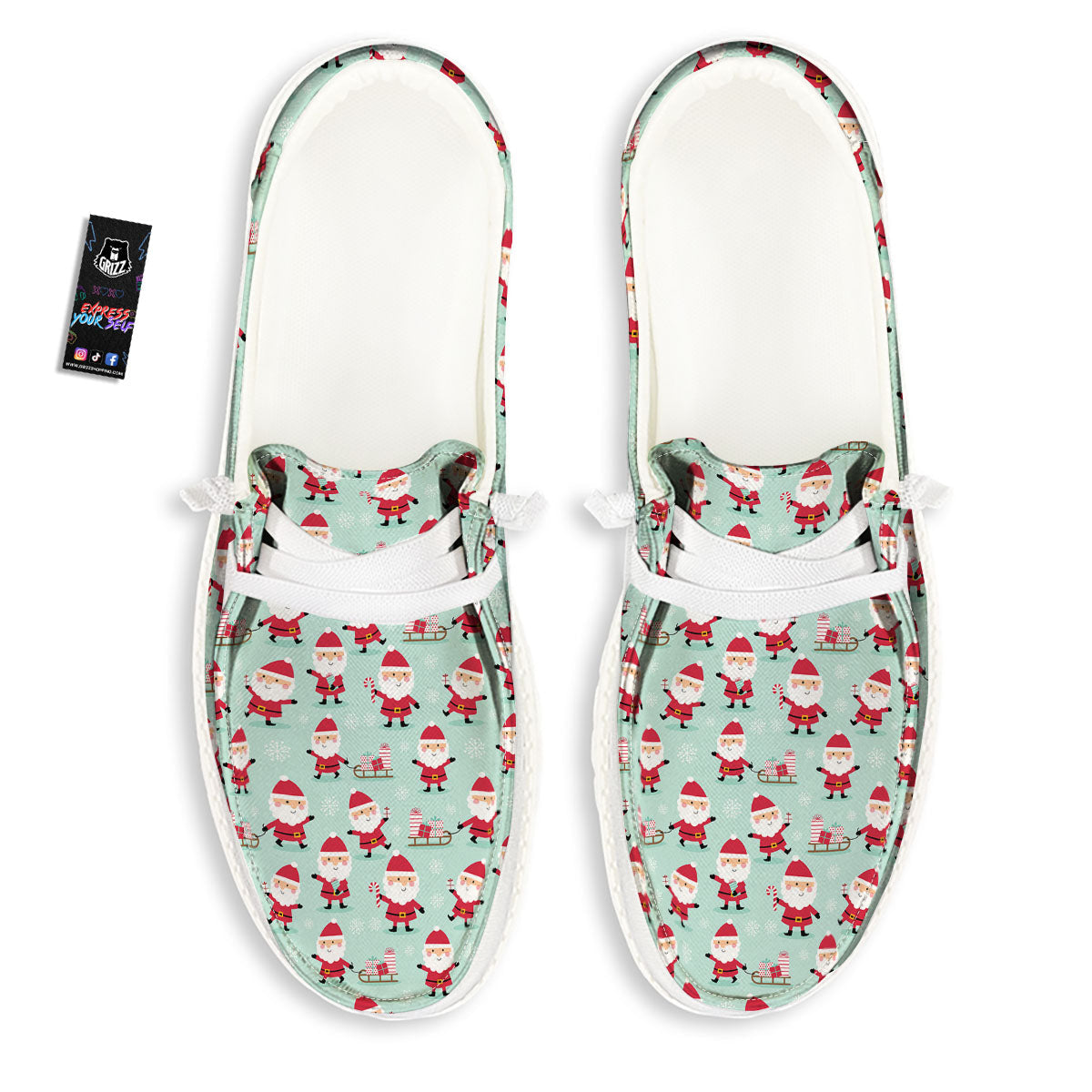 Santa Claus Cartoon Print Pattern White Loafers-grizzshop