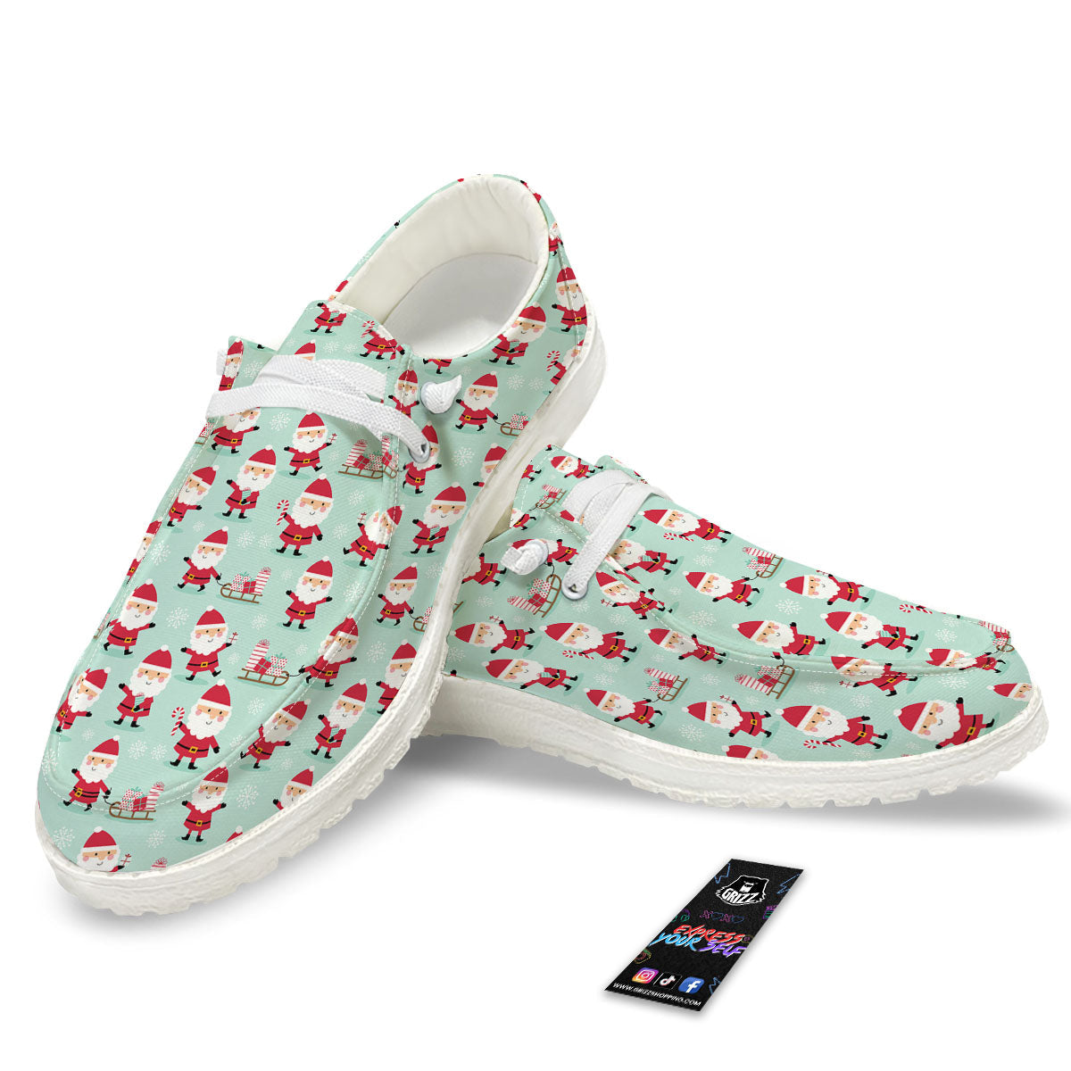 Santa Claus Cartoon Print Pattern White Loafers-grizzshop