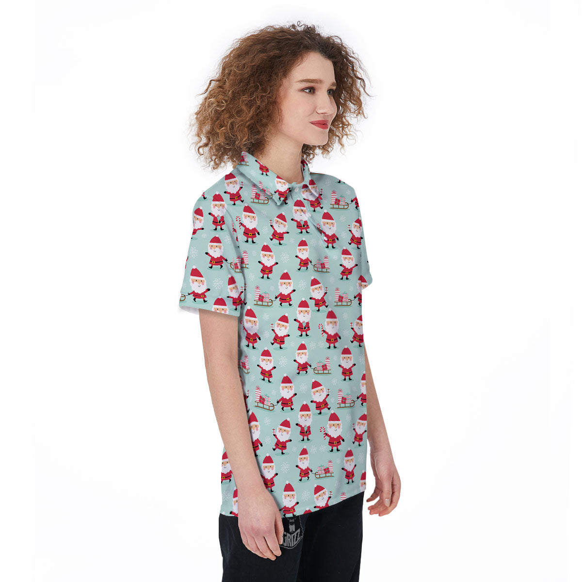 Santa Claus Cartoon Print Pattern Women's Golf Shirts-grizzshop