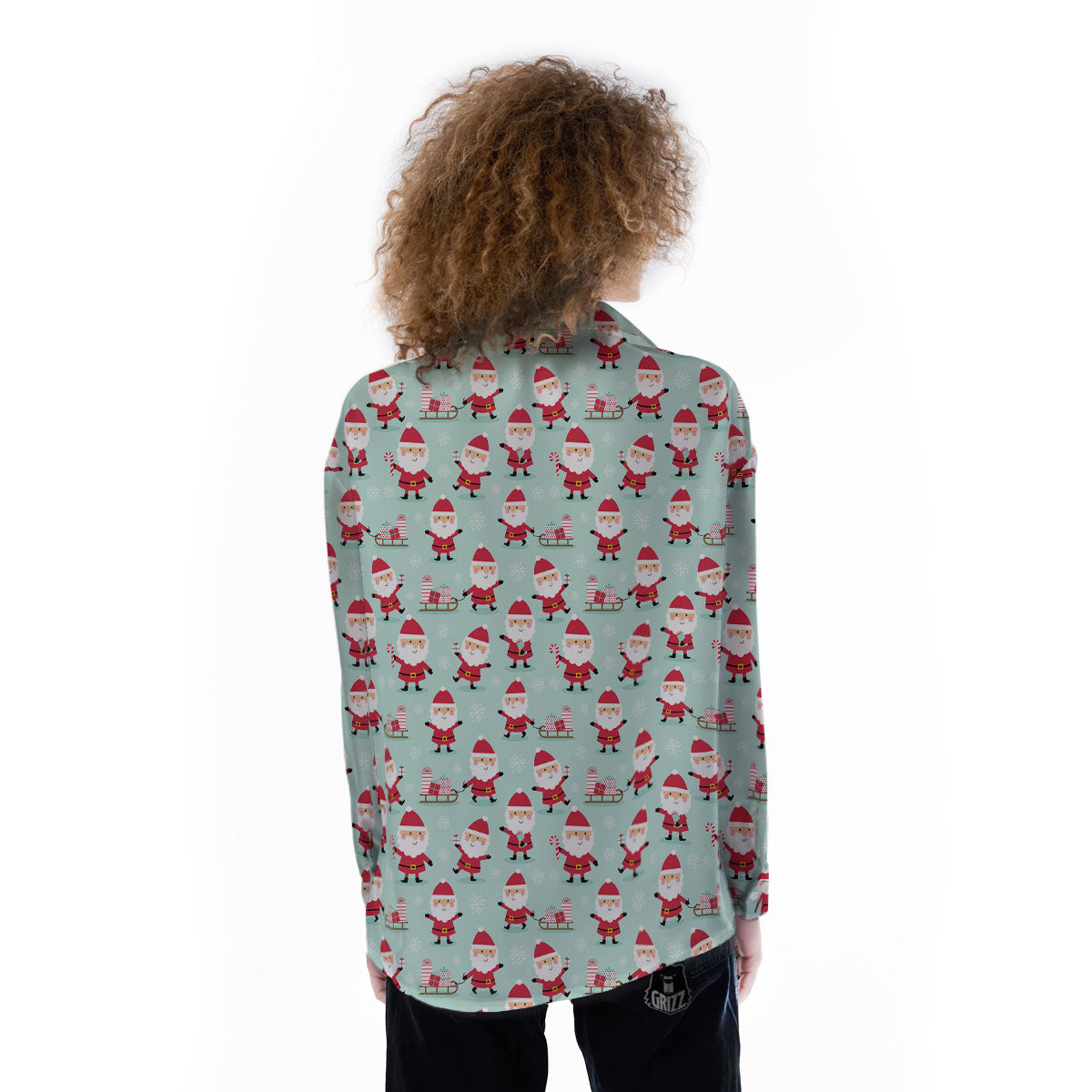 Santa Claus Cartoon Print Pattern Women's Long Sleeve Shirts-grizzshop