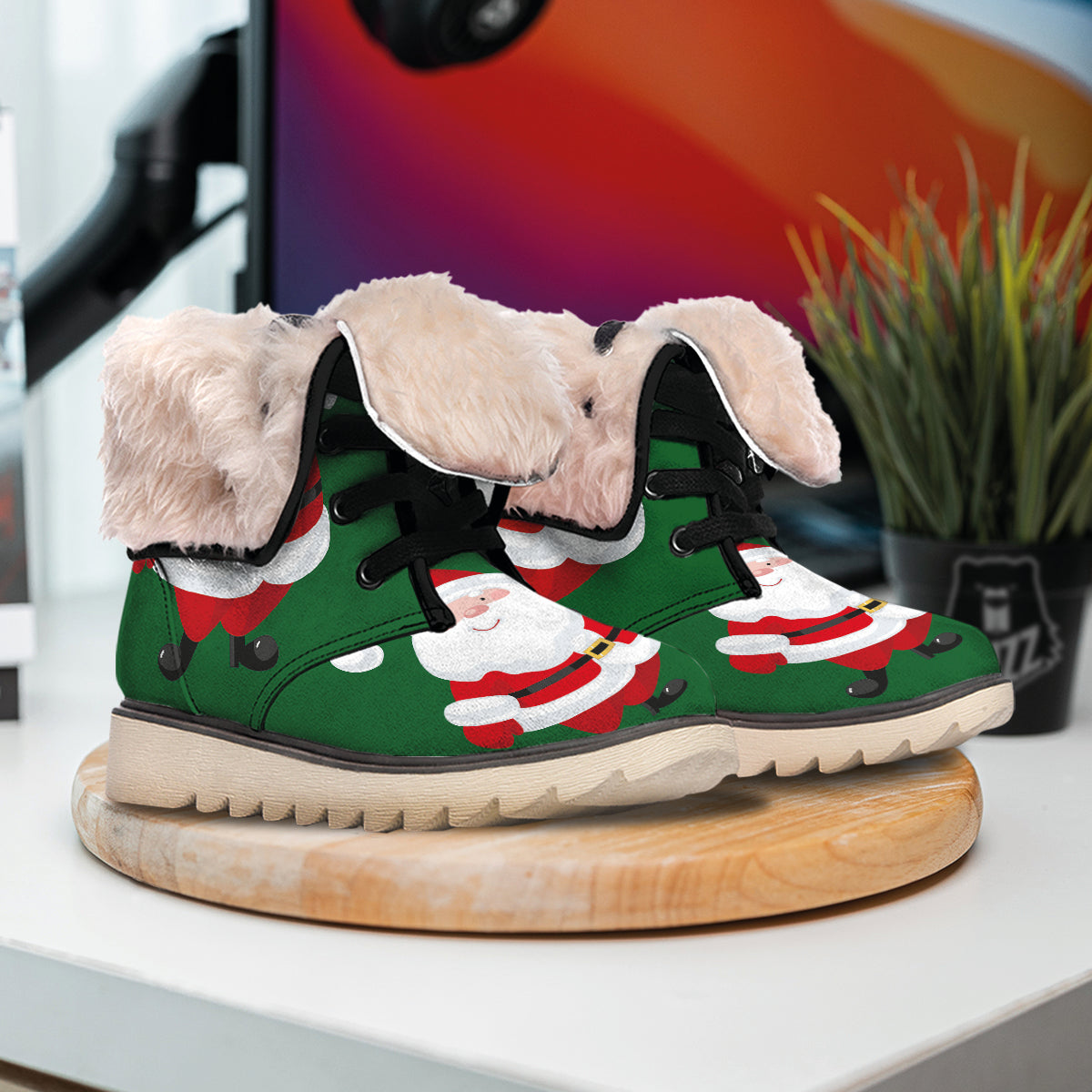 Santa Claus Cartoon Print Snow Boots-grizzshop