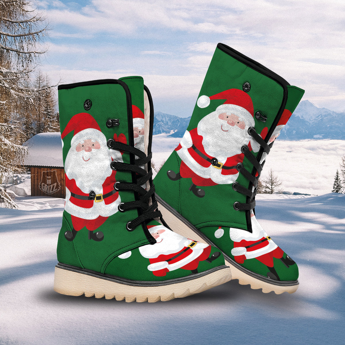 Santa Claus Cartoon Print Snow Boots-grizzshop