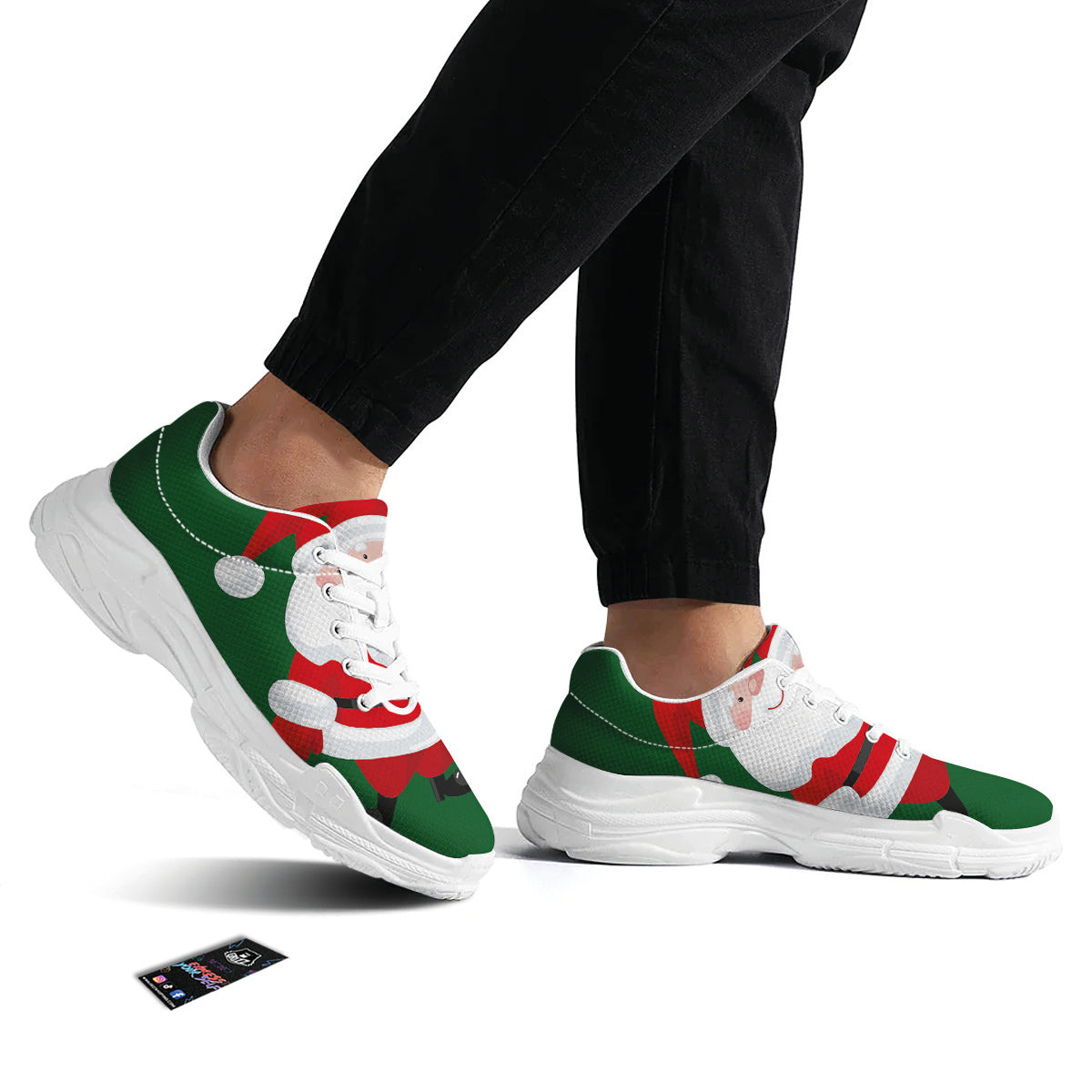 Santa Claus Cartoon Print White Chunky Shoes-grizzshop