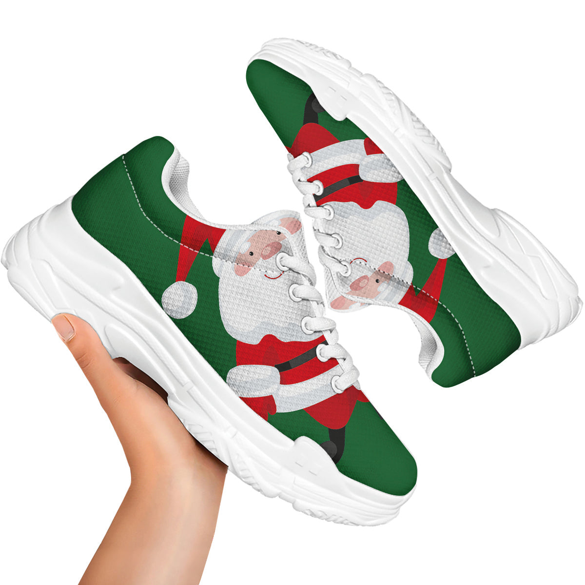 Santa Claus Cartoon Print White Chunky Shoes-grizzshop
