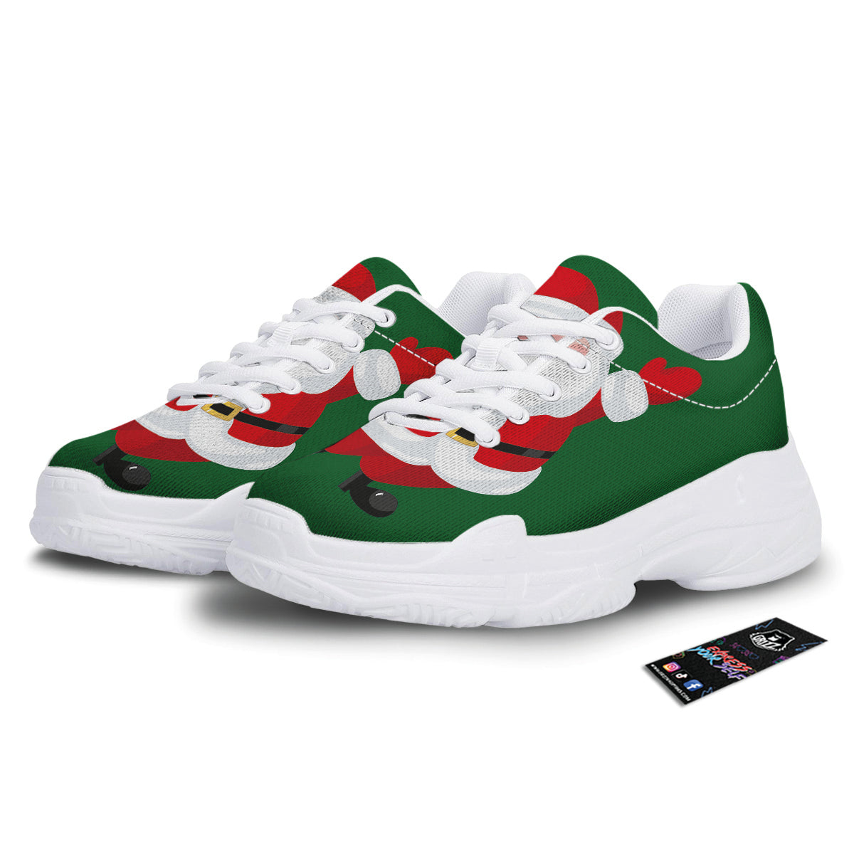 Santa Claus Cartoon Print White Chunky Shoes-grizzshop
