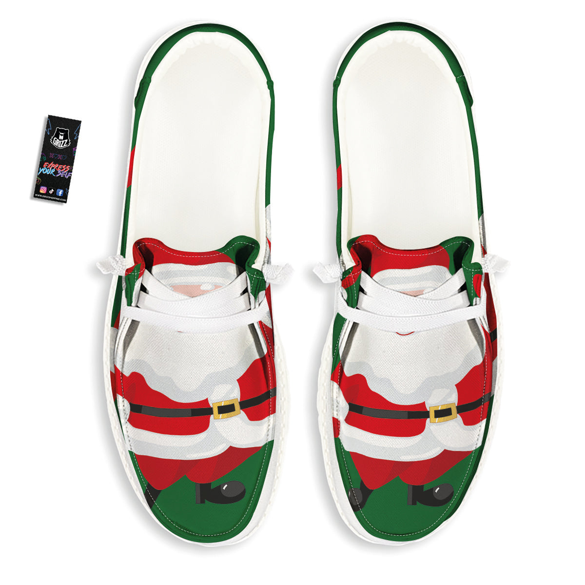 Santa Claus Cartoon Print White Loafers-grizzshop