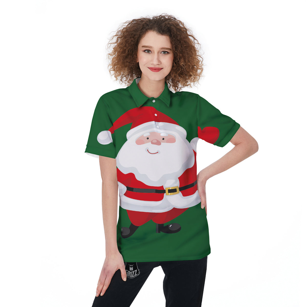 Santa Claus Cartoon Print Women's Golf Shirts-grizzshop