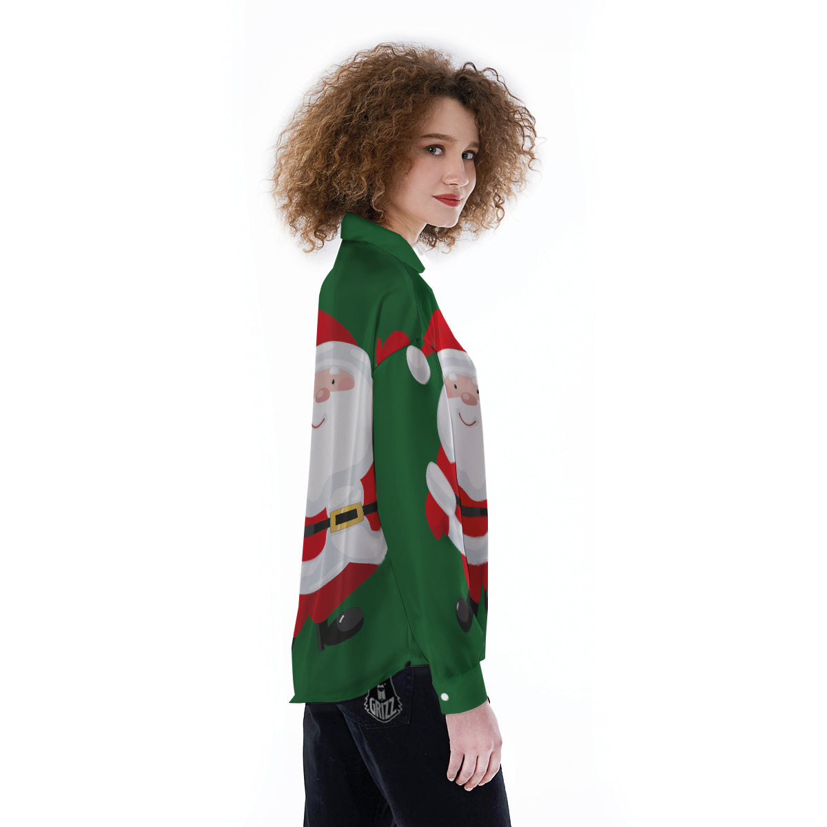 Santa Claus Cartoon Print Women's Long Sleeve Shirts-grizzshop