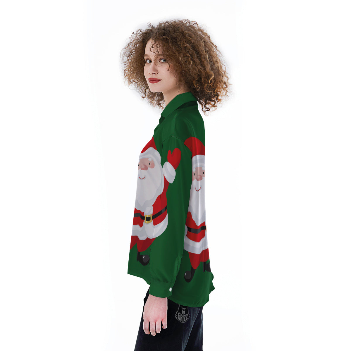 Santa Claus Cartoon Print Women's Long Sleeve Shirts-grizzshop