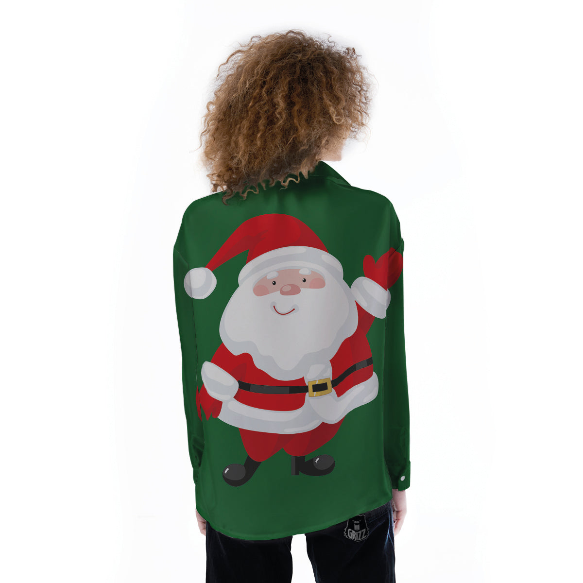 Santa Claus Cartoon Print Women's Long Sleeve Shirts-grizzshop