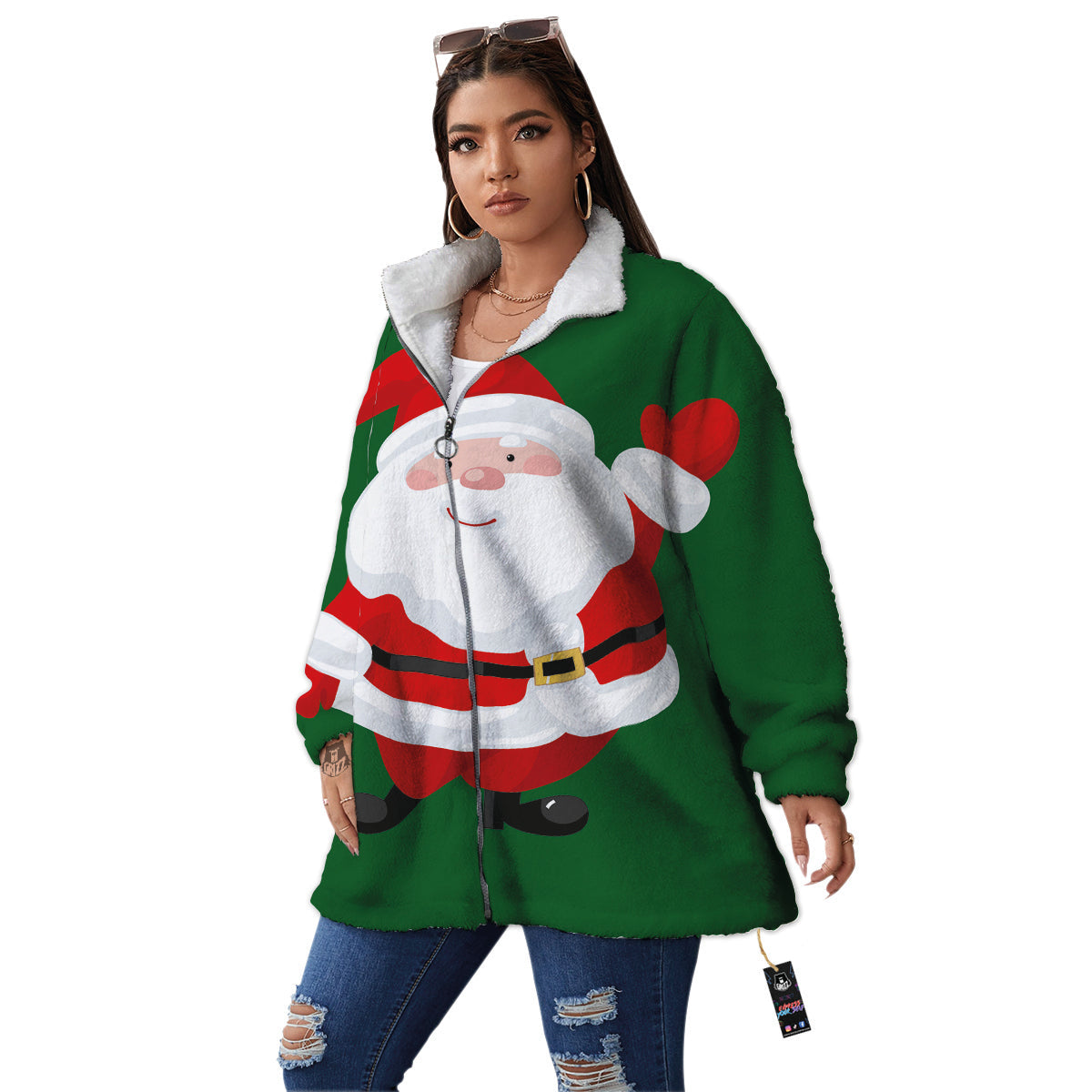 Santa Claus Cartoon Print Women's Sherpa Jacket-grizzshop