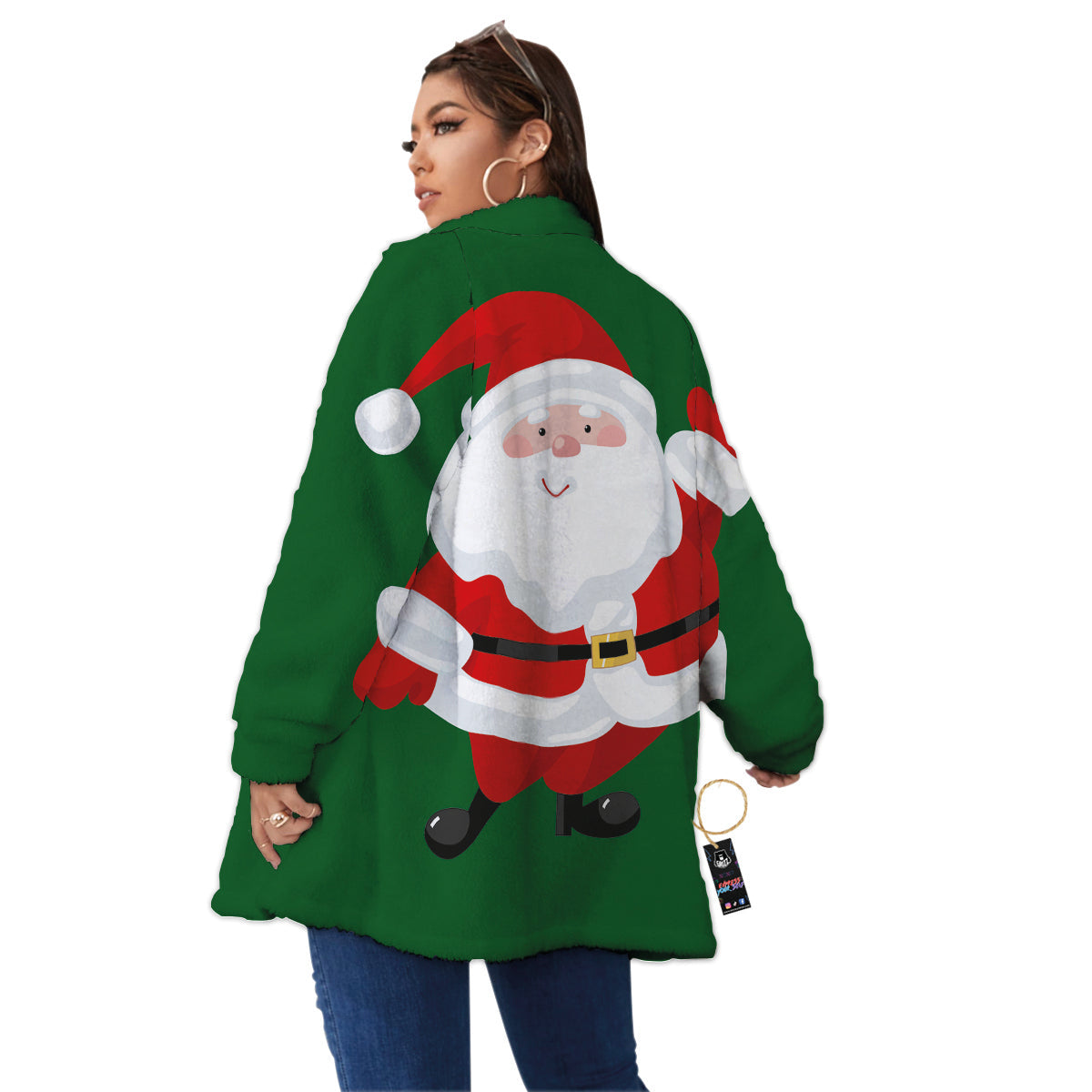 Santa Claus Cartoon Print Women's Sherpa Jacket-grizzshop