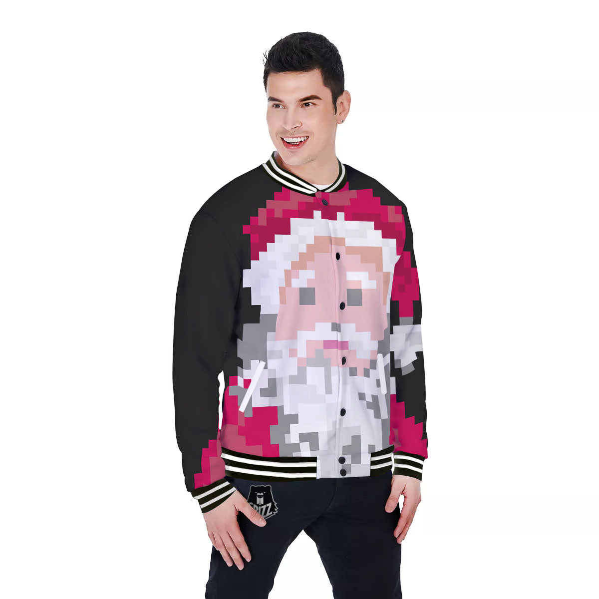 Santa Claus Christmas Pixel Print Baseball Jacket-grizzshop