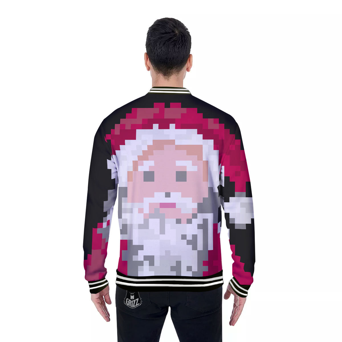 Santa Claus Christmas Pixel Print Baseball Jacket-grizzshop