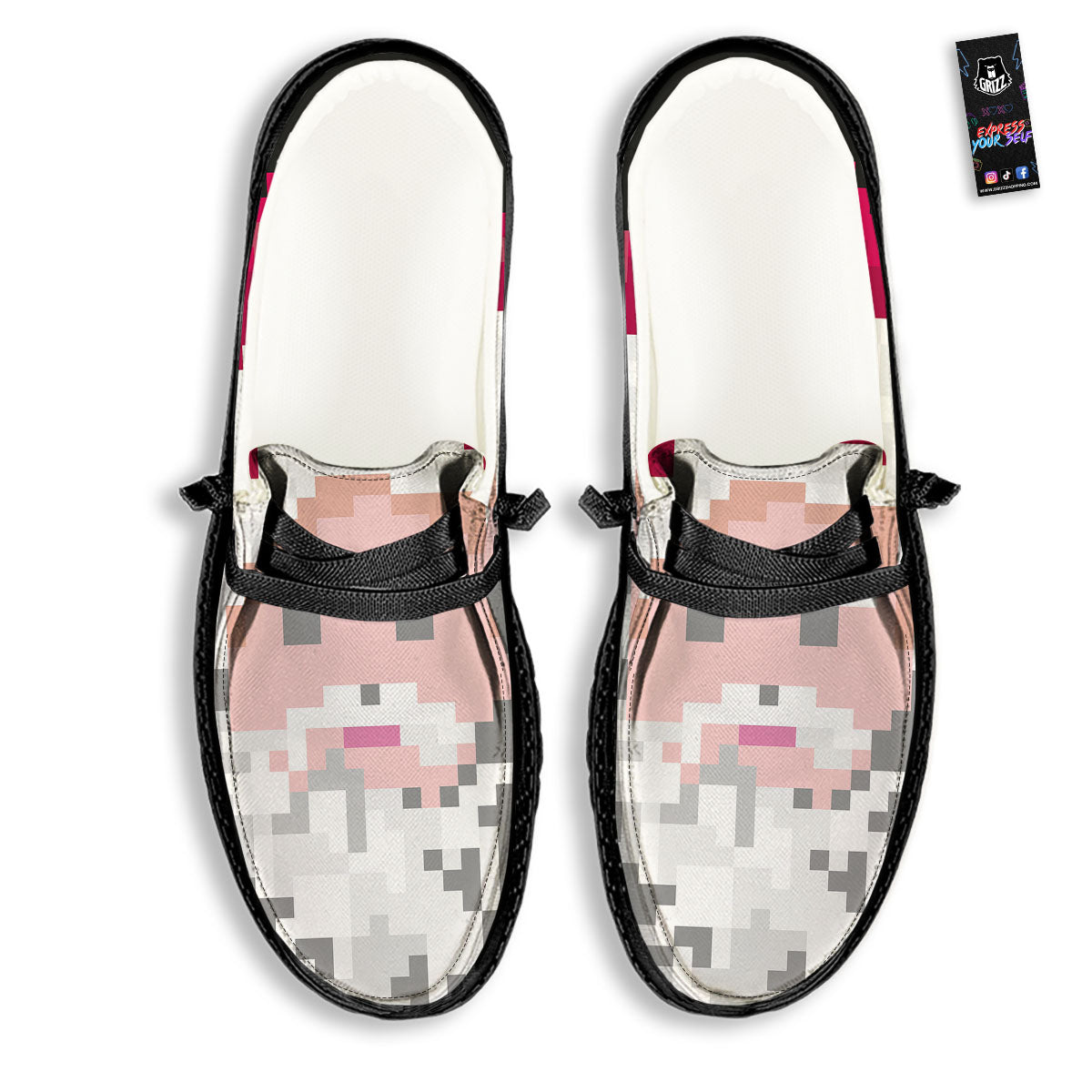 Santa Claus Christmas Pixel Print Black Loafers-grizzshop