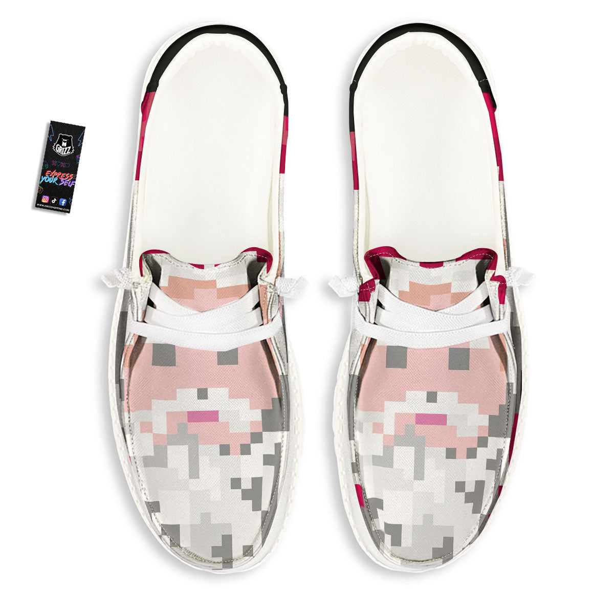 Santa Claus Christmas Pixel Print Black Loafers-grizzshop