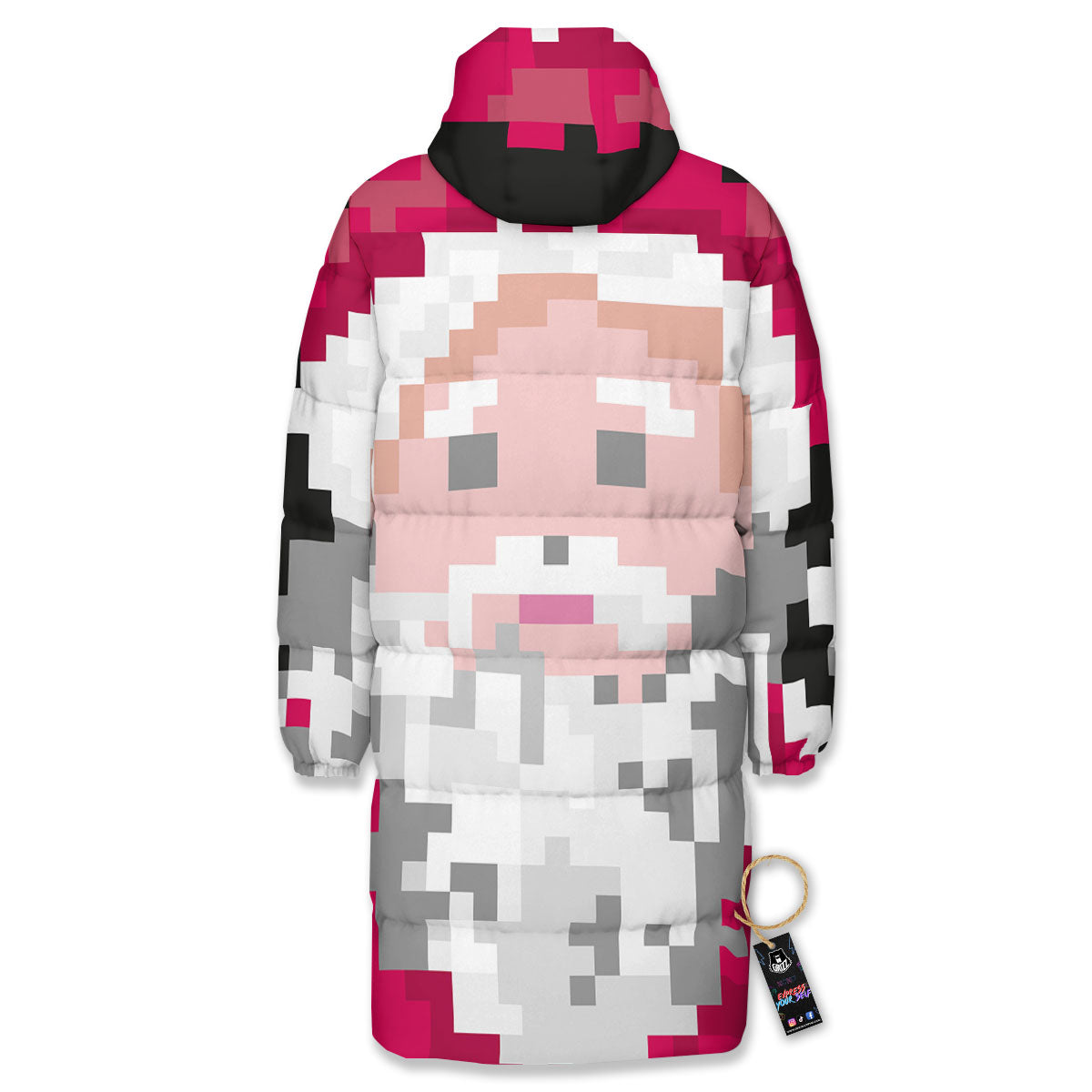 Santa Claus Christmas Pixel Print Long Down Jacket-grizzshop