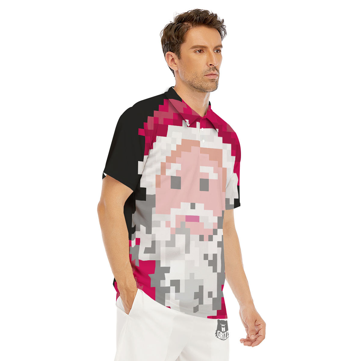 Santa Claus Christmas Pixel Print Men's Golf Shirts-grizzshop